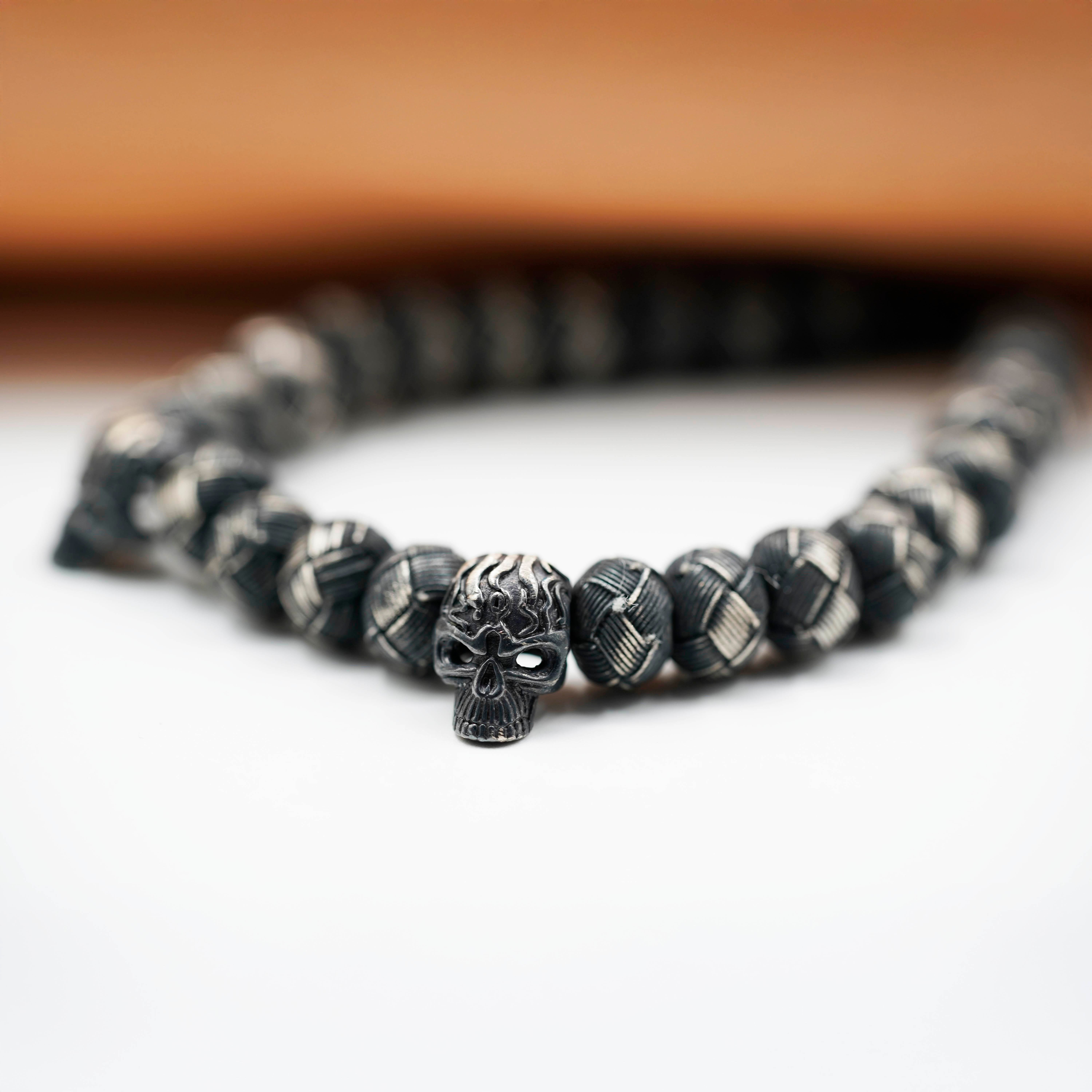 Luxury 2 Skulls Oxidized Silver Bracelet