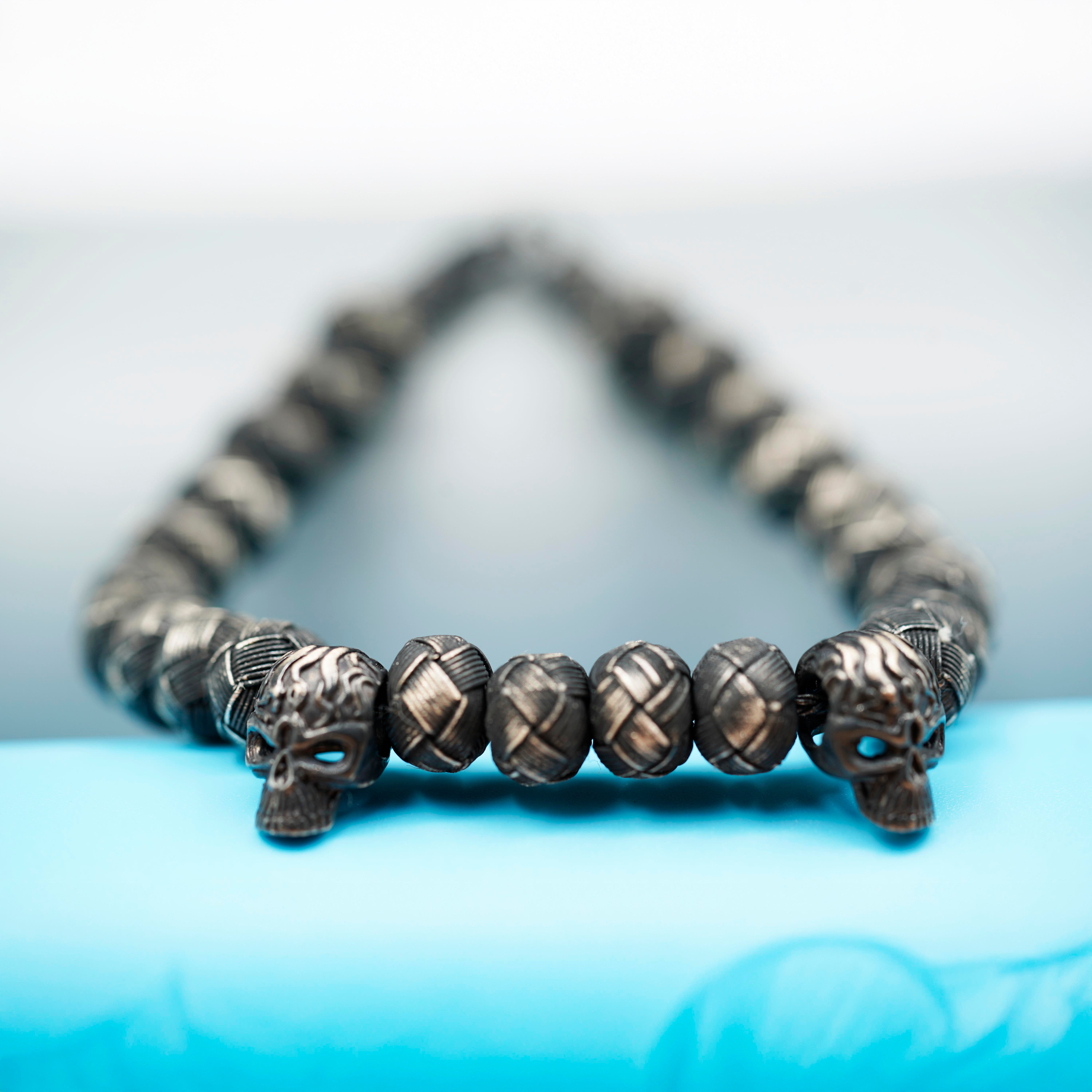 Luxury 2 Skulls Oxidized Silver Bracelet