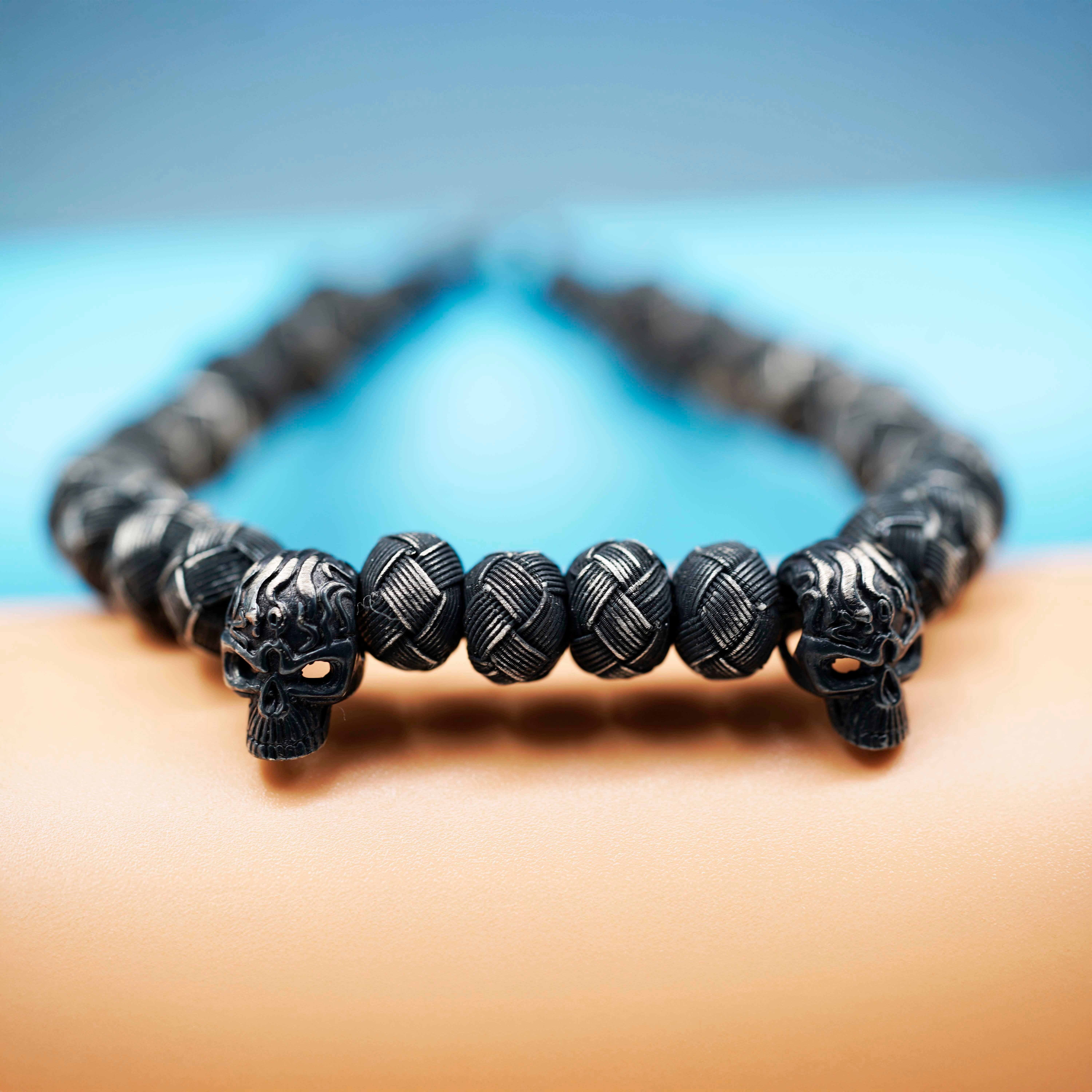 Luxury 2 Skulls Oxidized Silver Bracelet