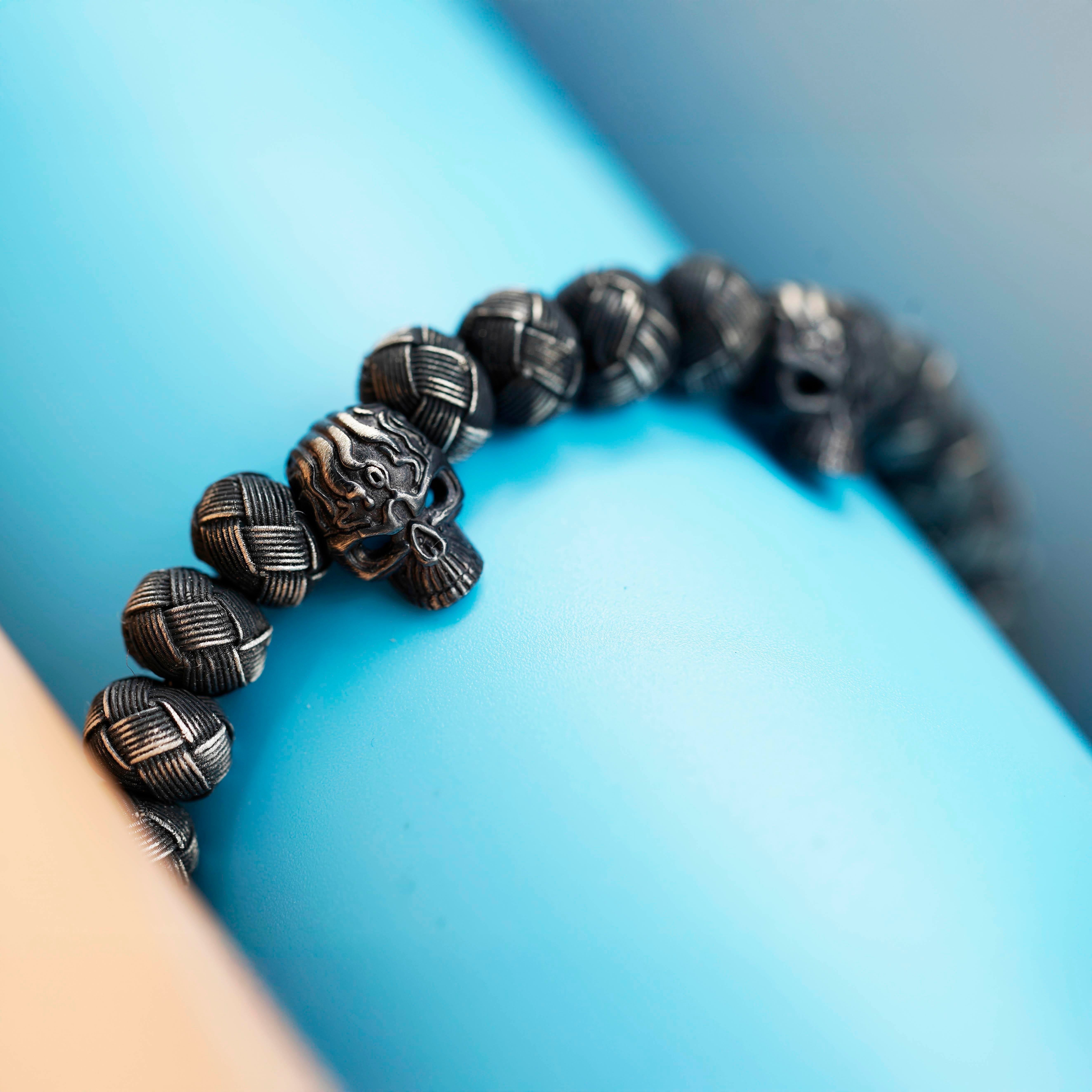 Luxury 2 Skulls Oxidized Silver Bracelet