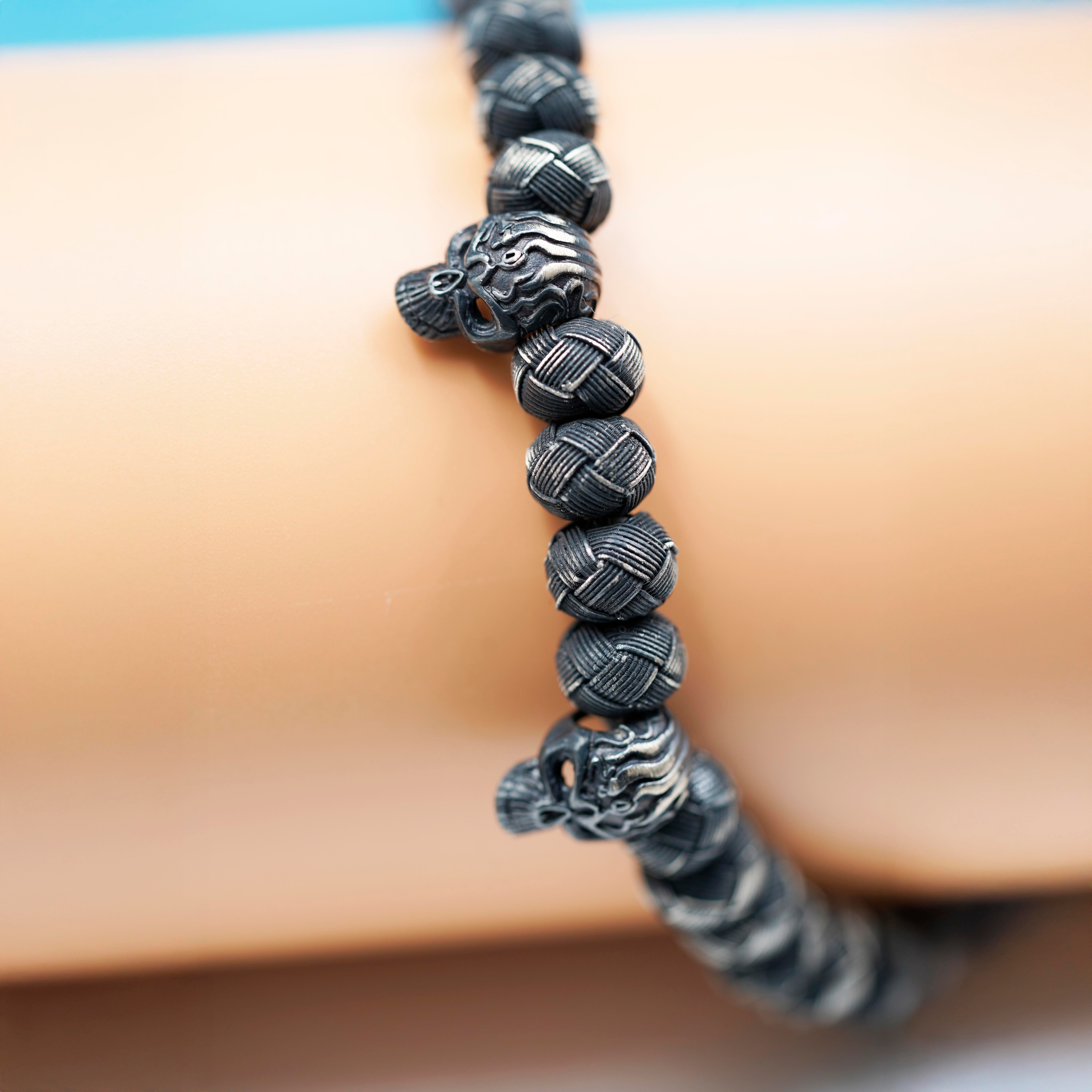 Luxury 2 Skulls Oxidized Silver Bracelet
