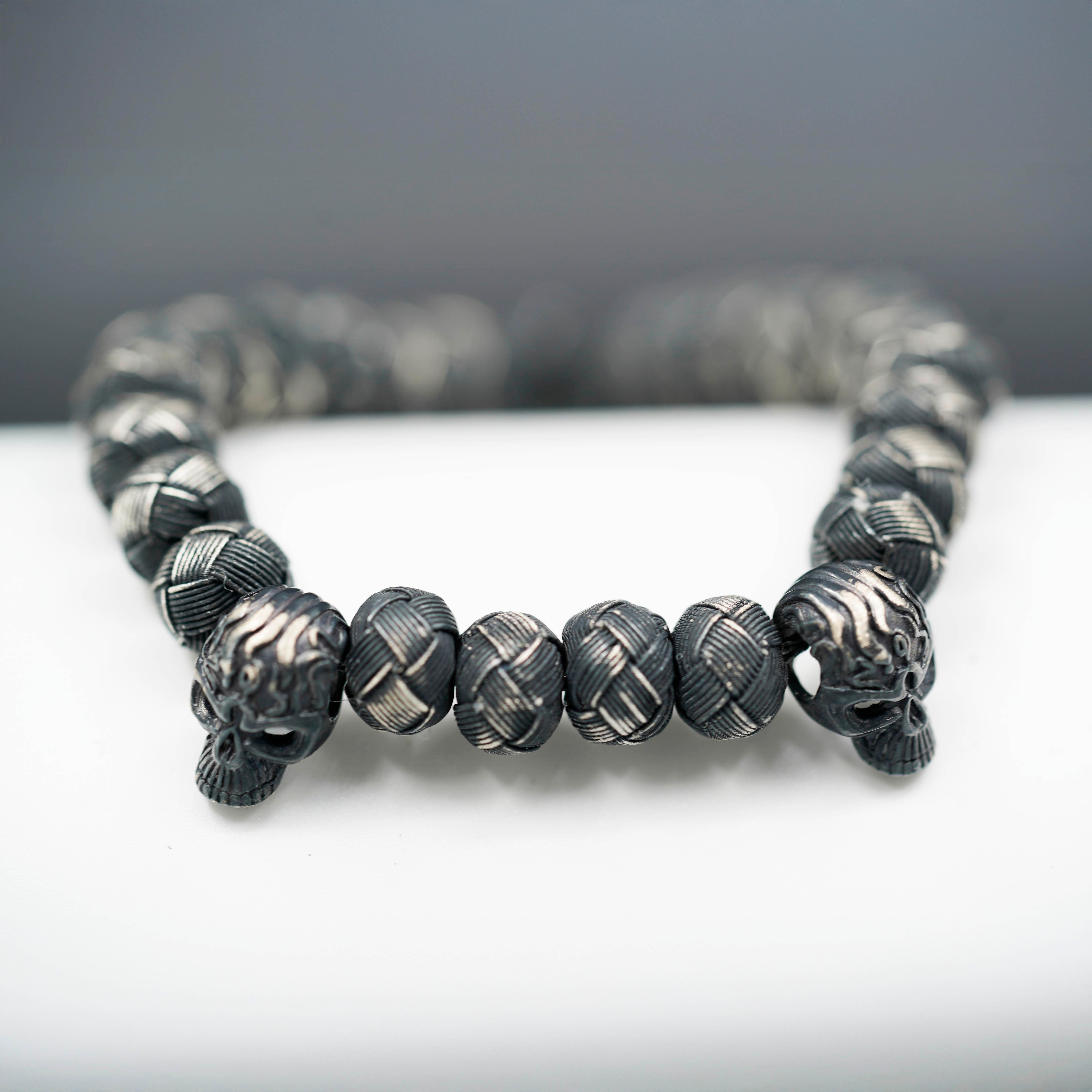 Luxury 2 Skulls Oxidized Silver Bracelet