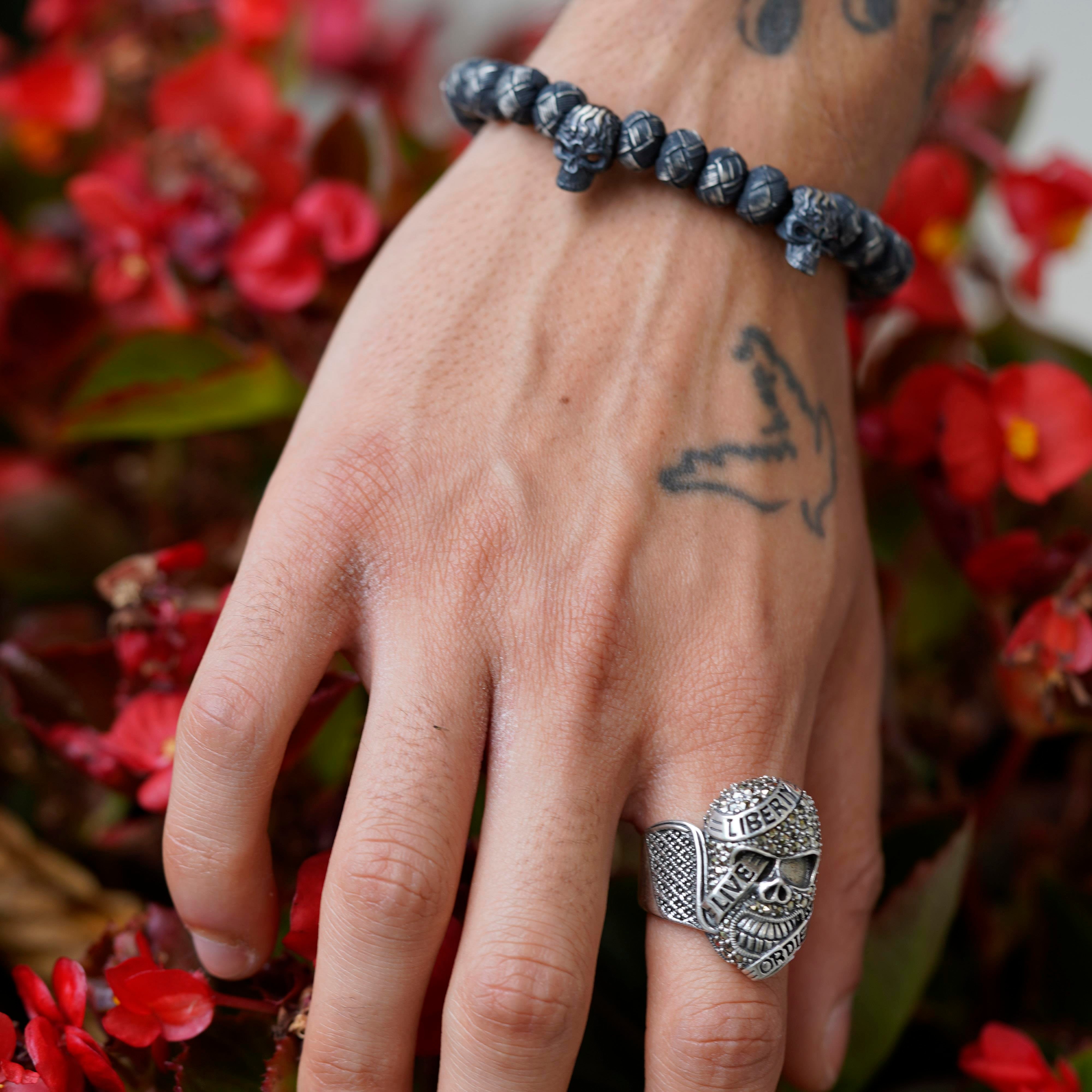Luxury 2 Skulls Oxidized Silver Bracelet