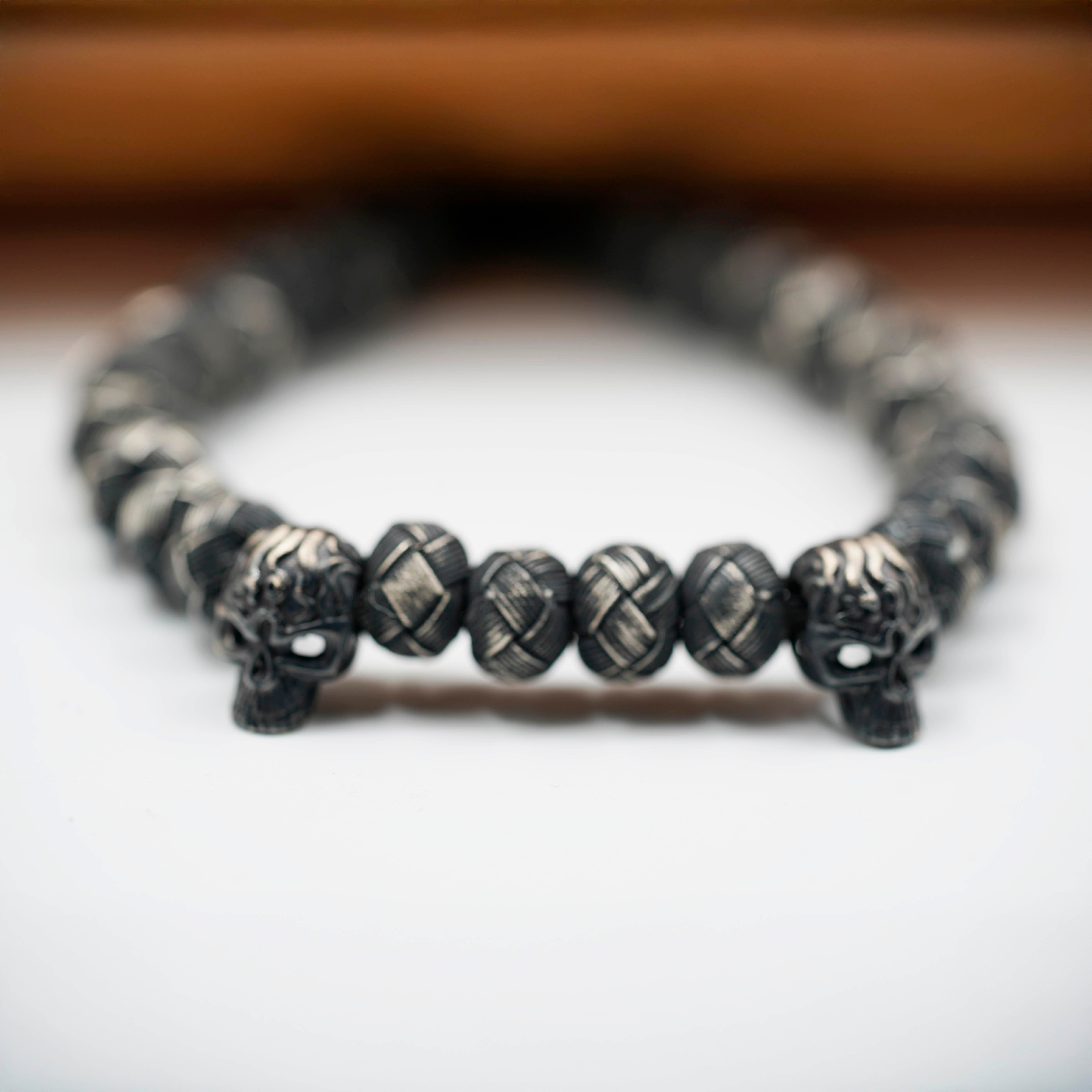 Luxury 2 Skulls Oxidized Silver Bracelet