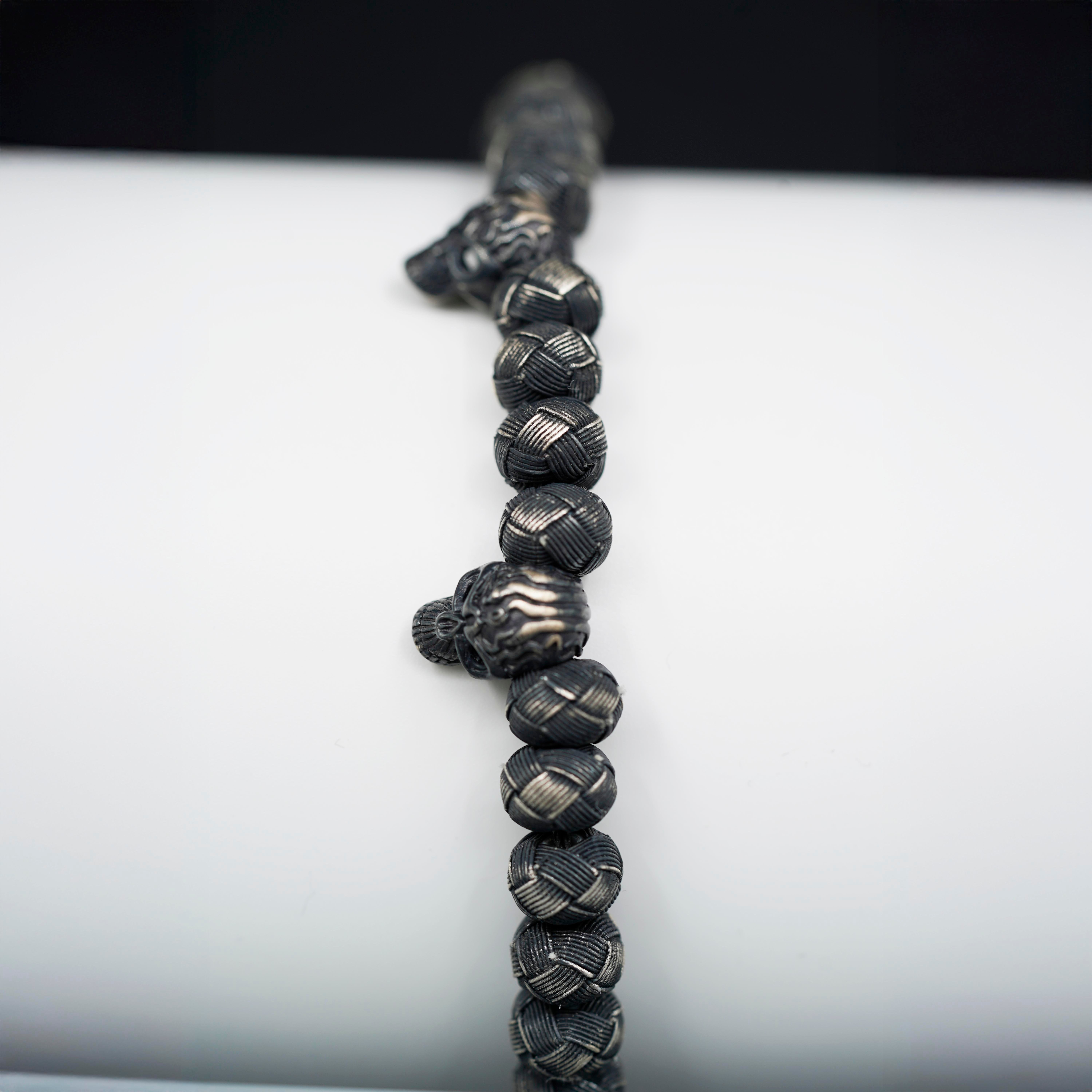 Luxury 2 Skulls Oxidized Silver Bracelet