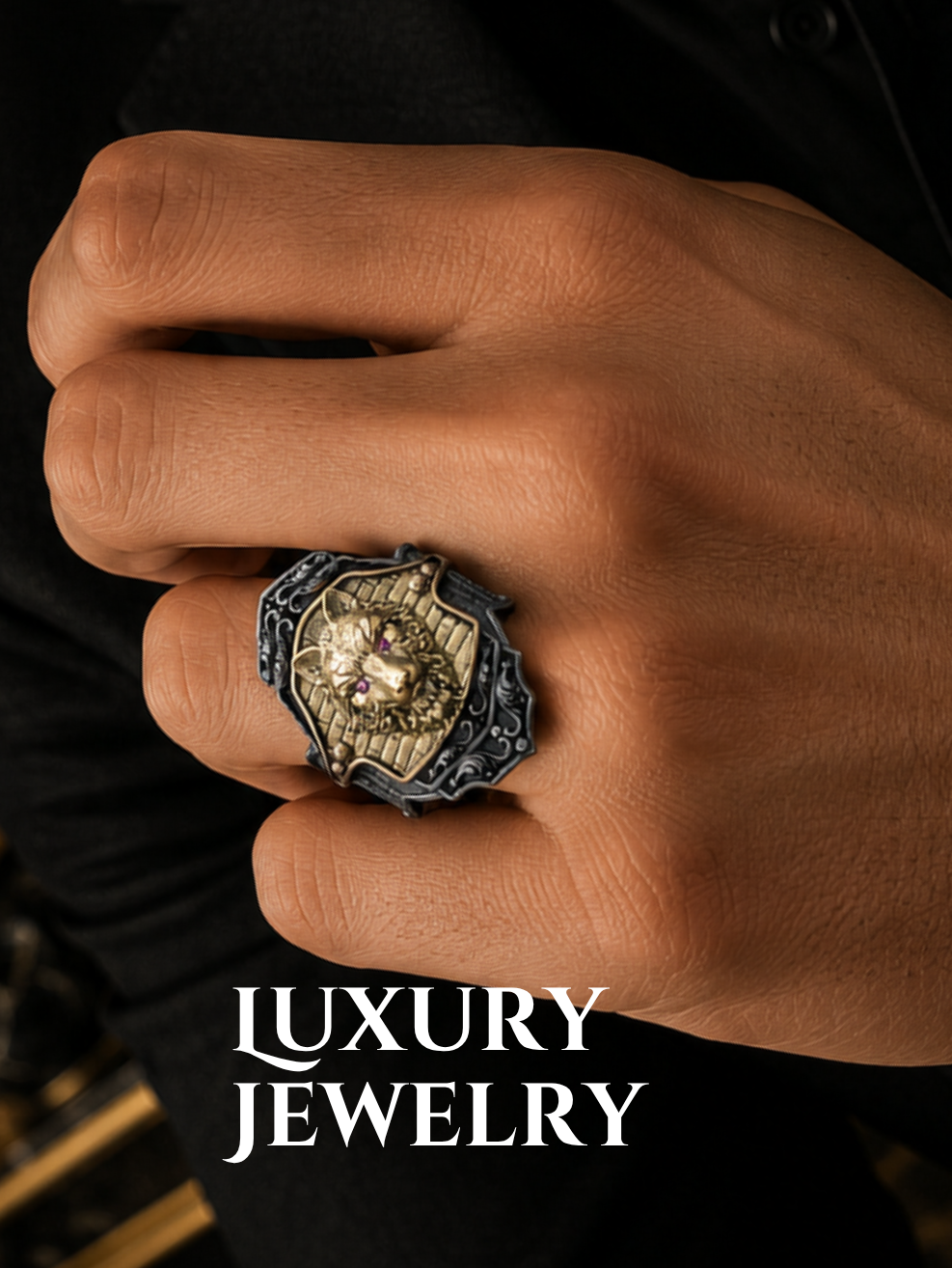 Luxury Wolf Oxidized Ring