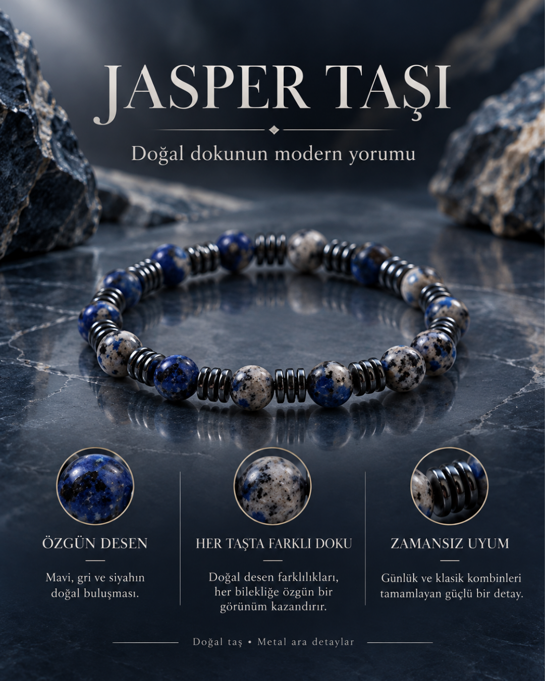 Mavi İz Jasper Taşı Erkek Bileklik