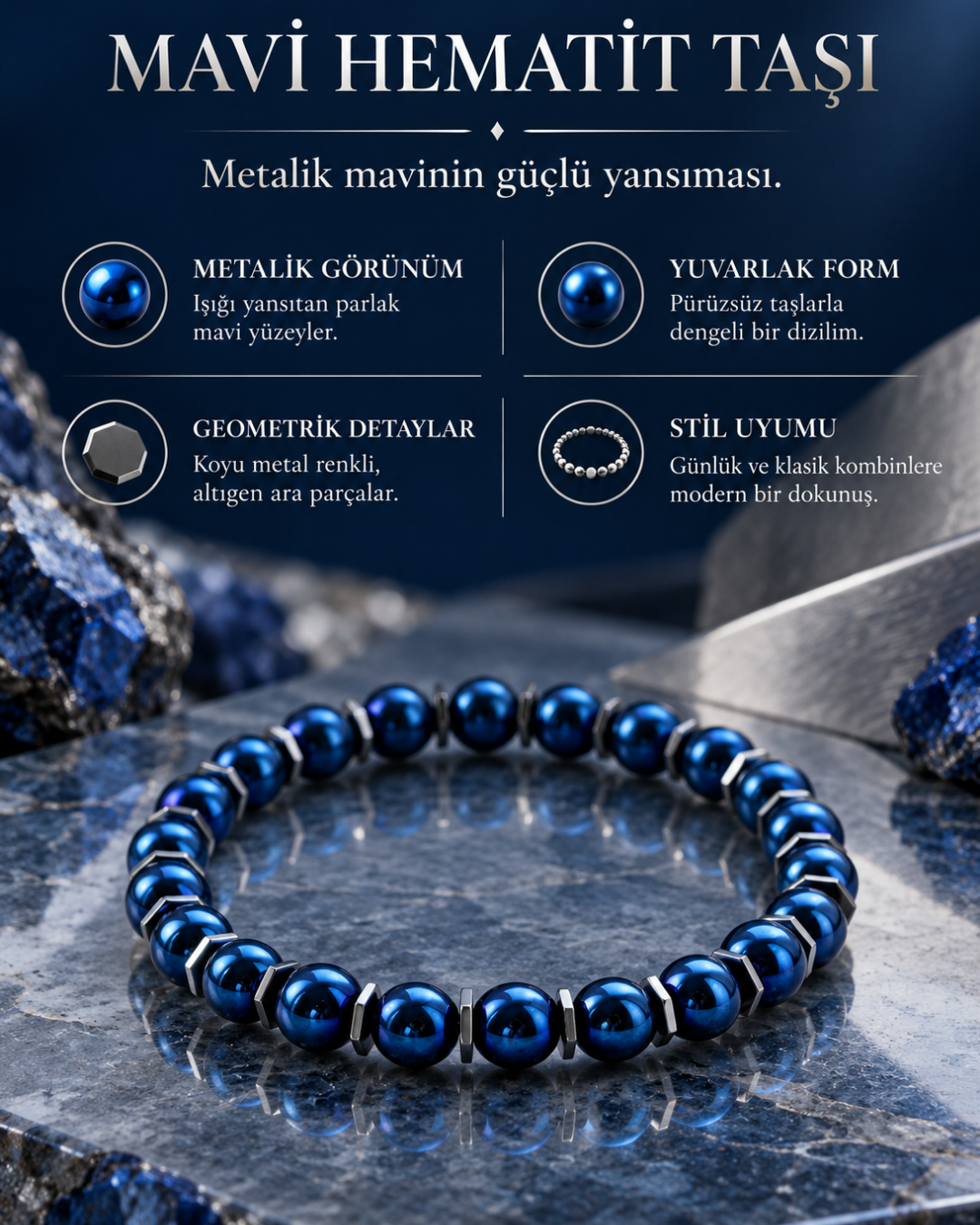 Mavi Yörünge Hematit Bileklik