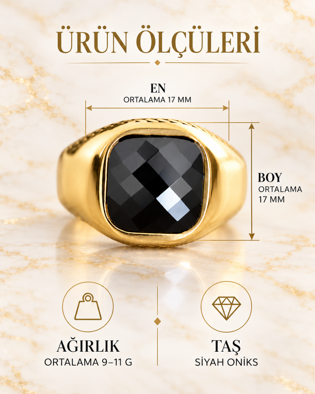 Oniks Taşlı  İmza Yüzük