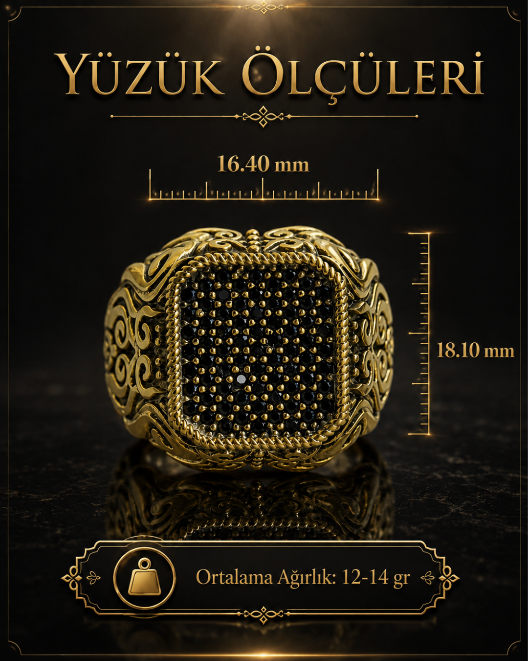 Seçkin Siyah Taşlı Erkek Yüzük