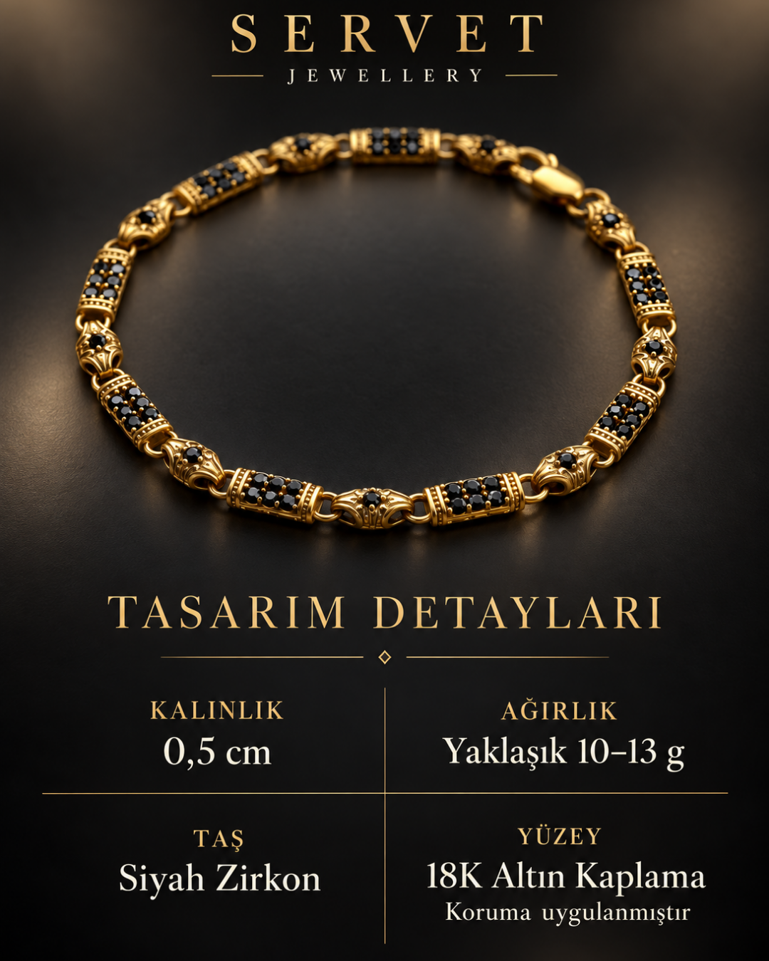 Siyah İmza Altın Kaplama Gümüş Bileklik