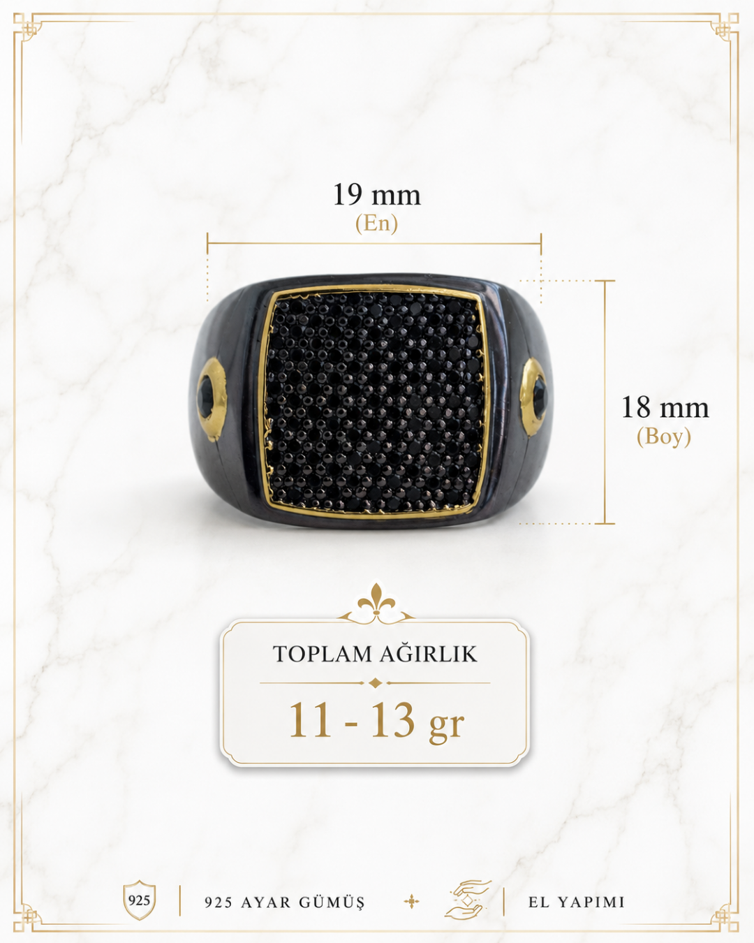 Siyah Mozaik Erkek Gümüş Yüzük
