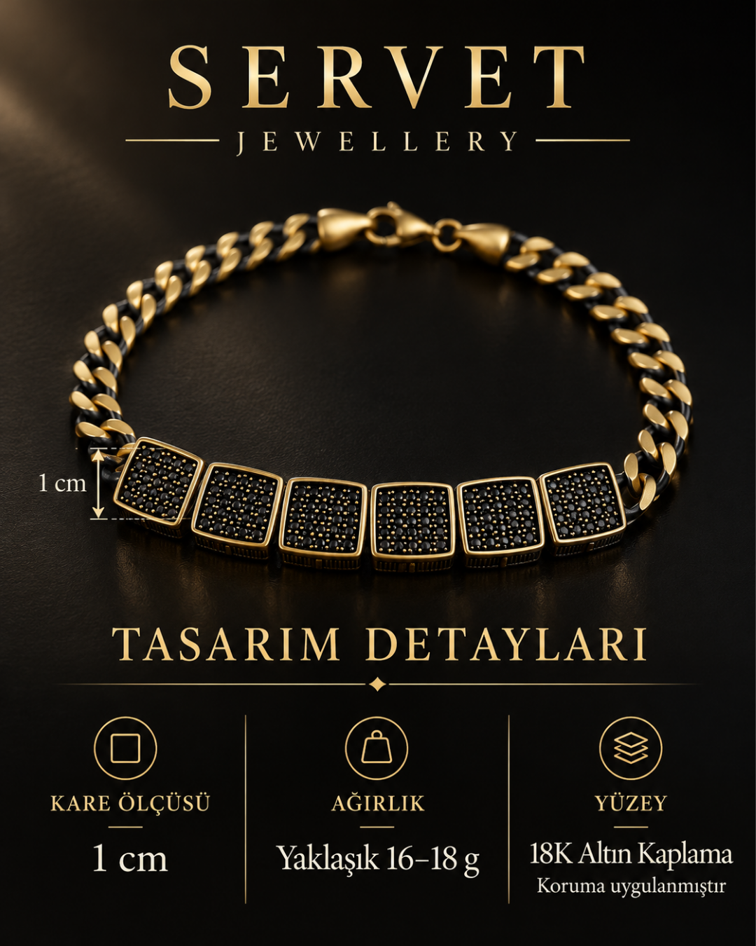 Siyah Ritim Altın Kaplama Bileklik