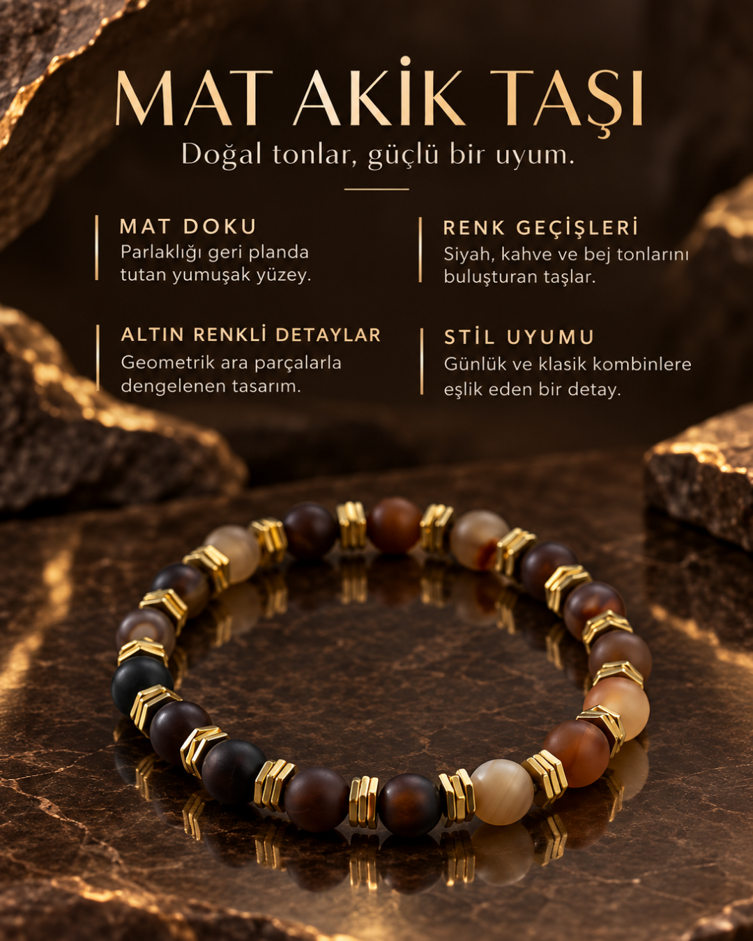 Toprak Ahengi Mat Akik Taşı Bileklik