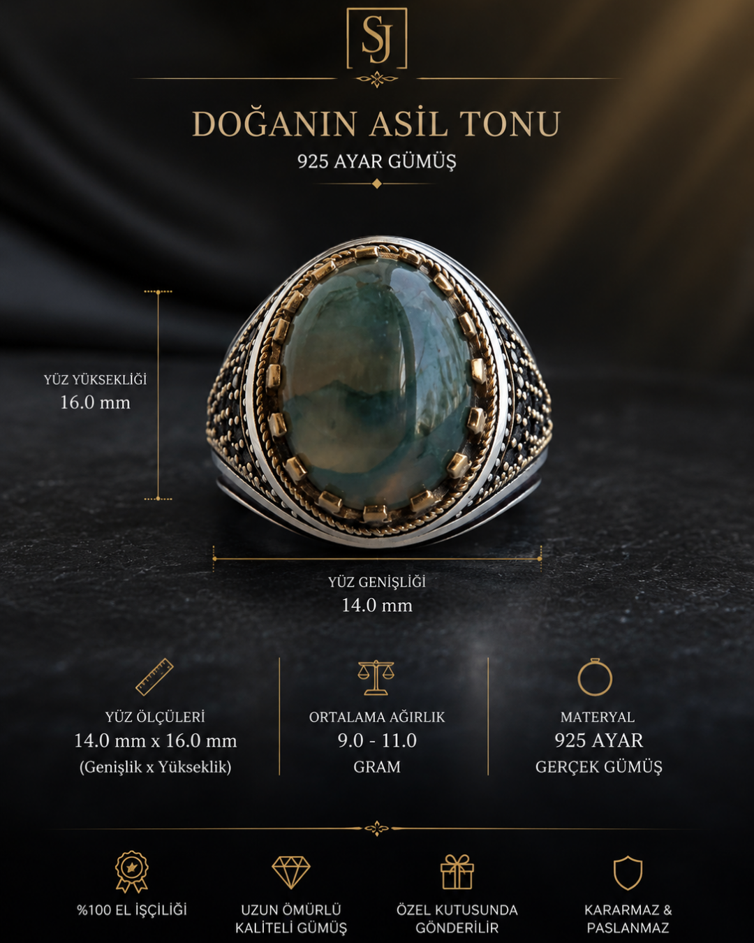 Yeşil Akik Erkek Yüzük