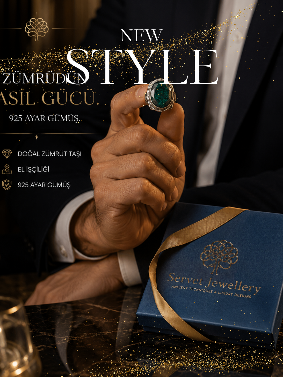 Zümrüt Taşlı Gümüş Yüzük