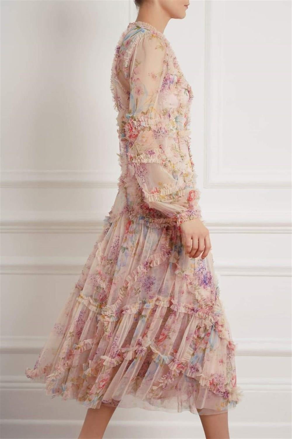 Beyaz Floral Maxi Tasarım Elbise