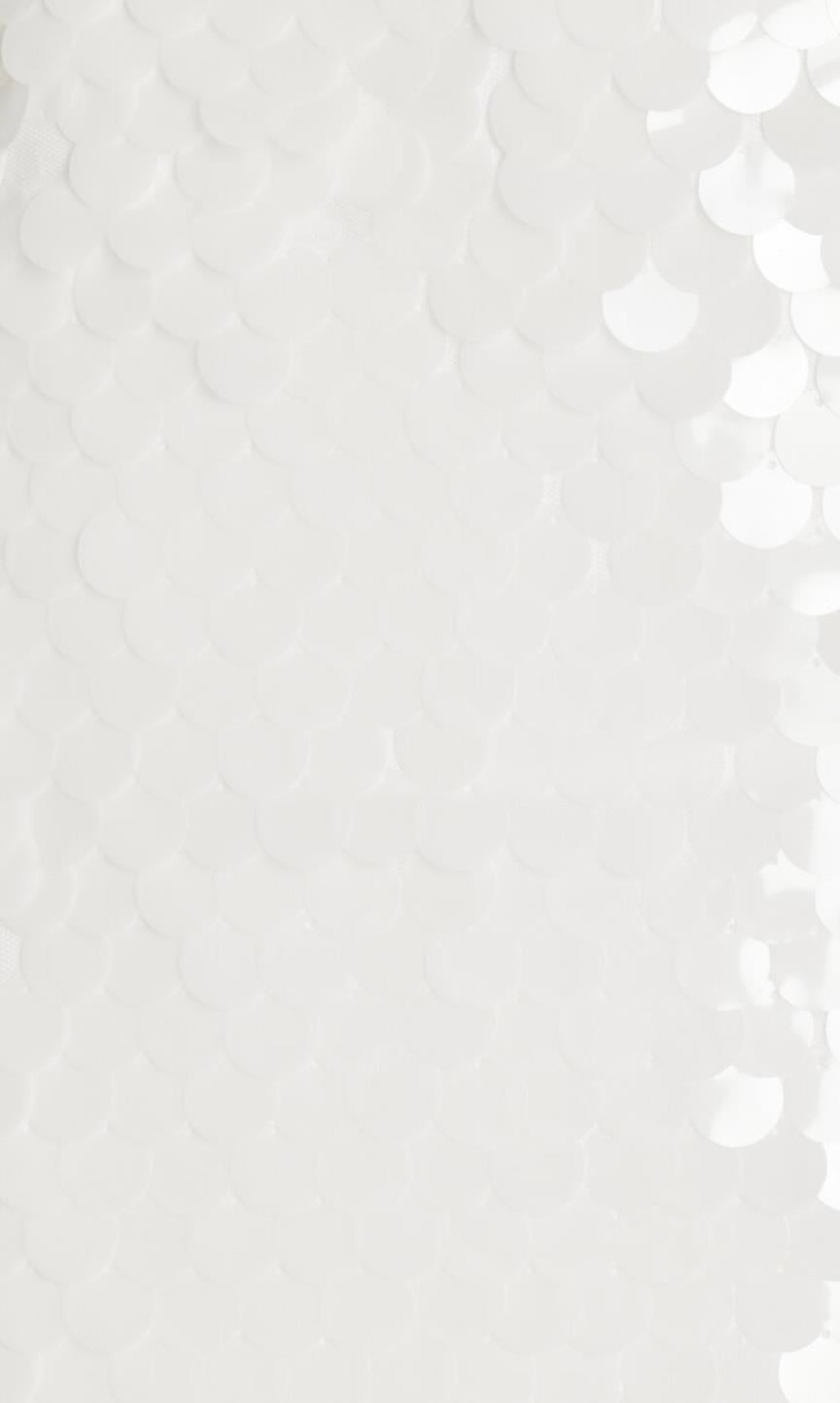 Beyaz Pullu Midi Tasarım Elbise