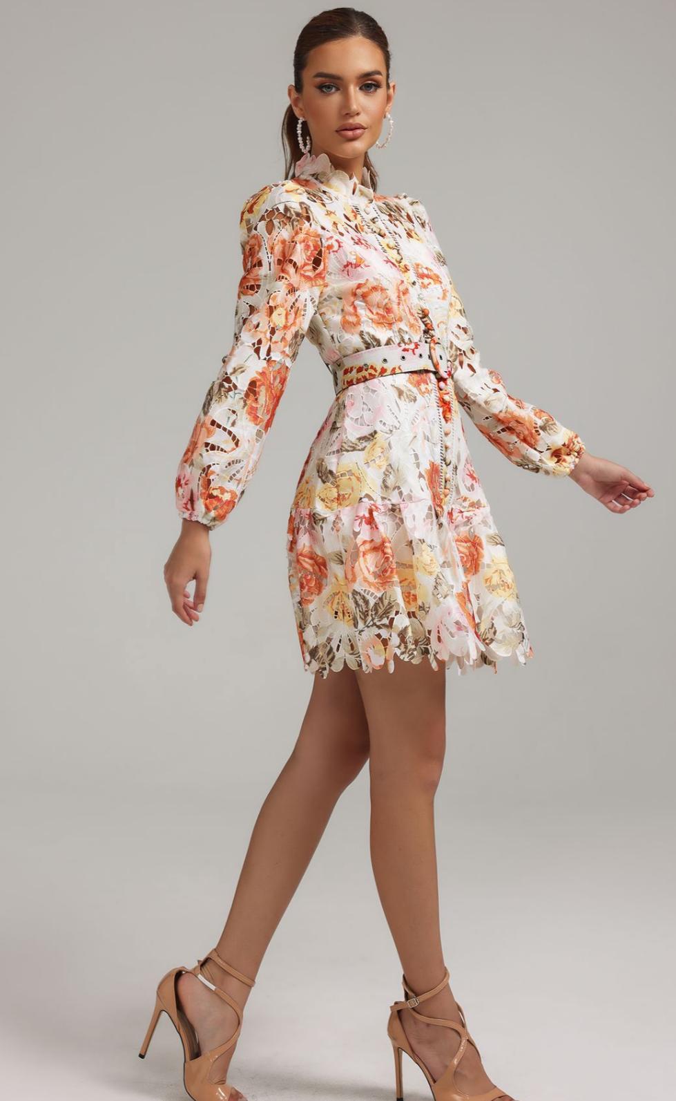 Floral Cutout Tasarım Elbise