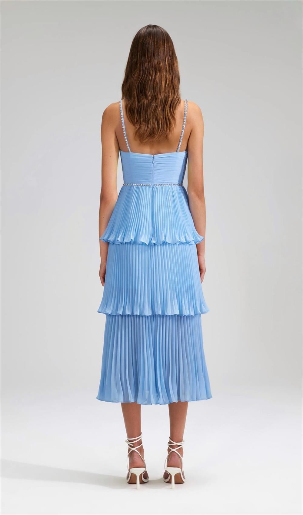 Kristal Taş Detay Askılı Midi Tasarım Elbise