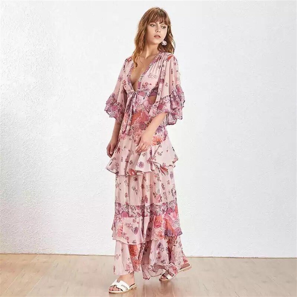 Maxi Floral Tasarım Elbise