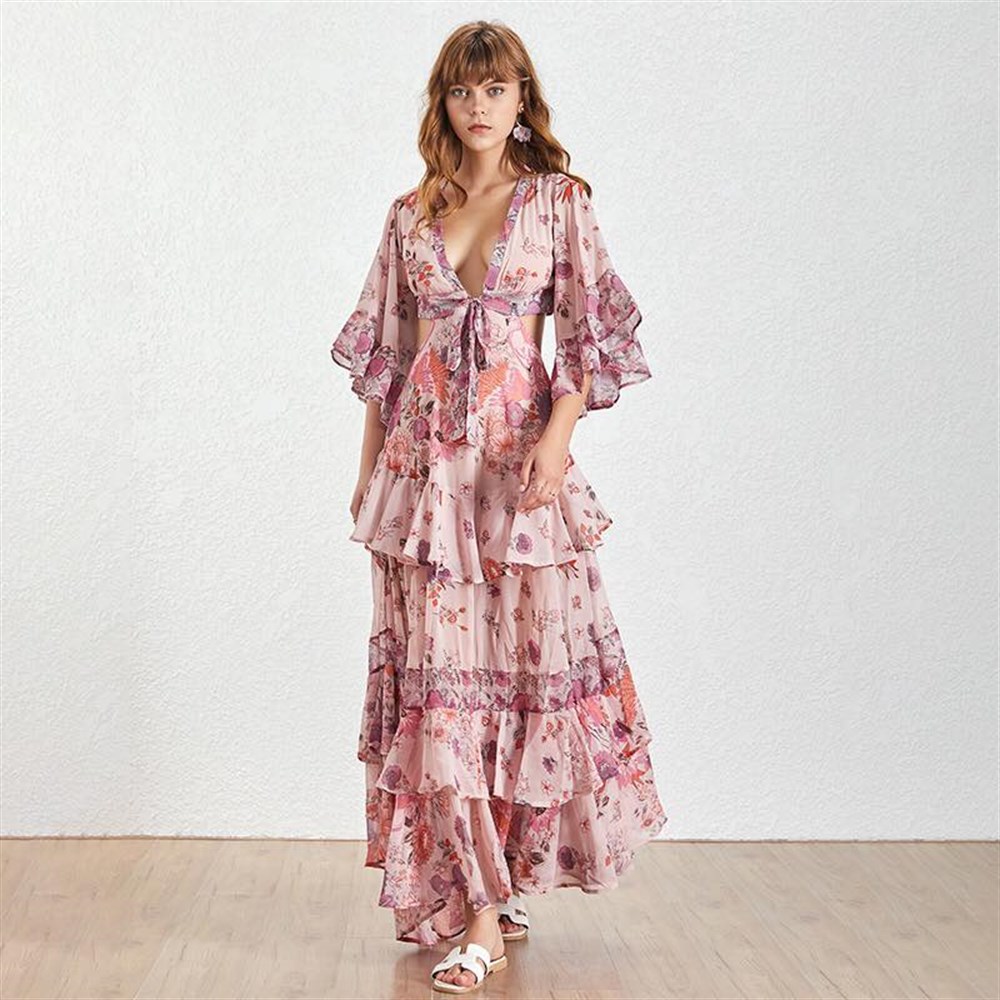 Maxi Floral Tasarım Elbise