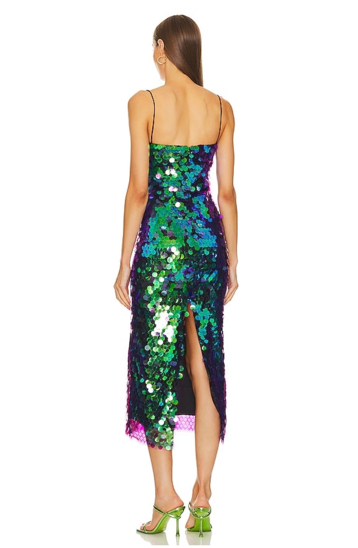 Neon Pullu Midi Tasarım Elbise