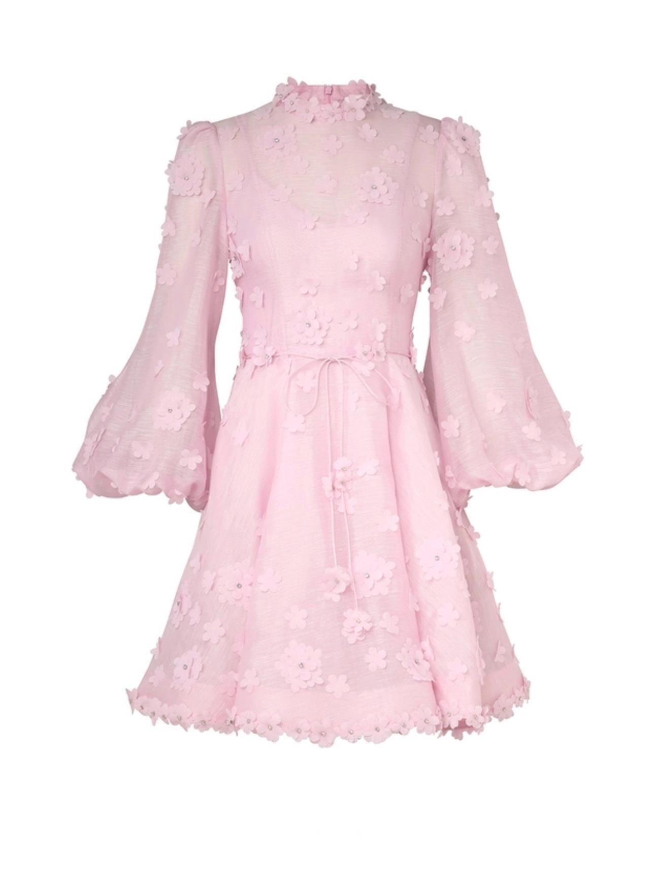 Pembe Aplikli Mini Tasarım Elbise