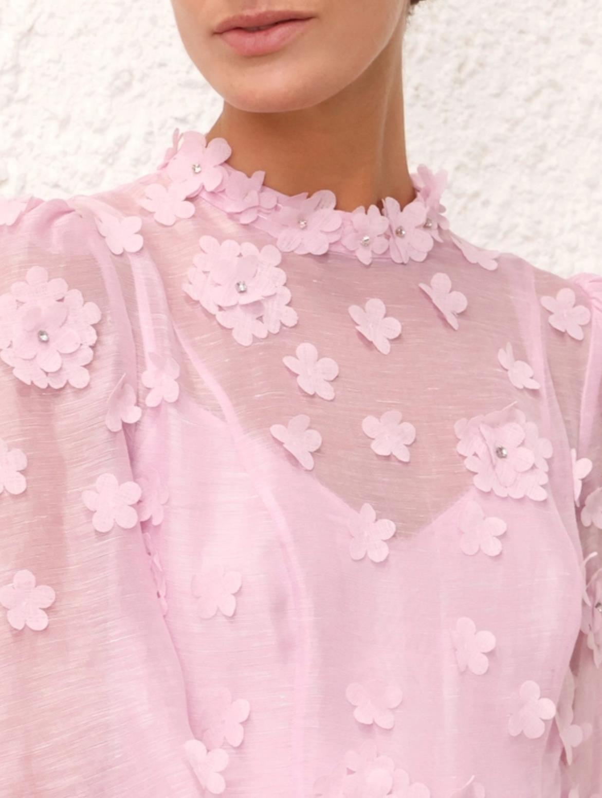 Pembe Aplikli Mini Tasarım Elbise