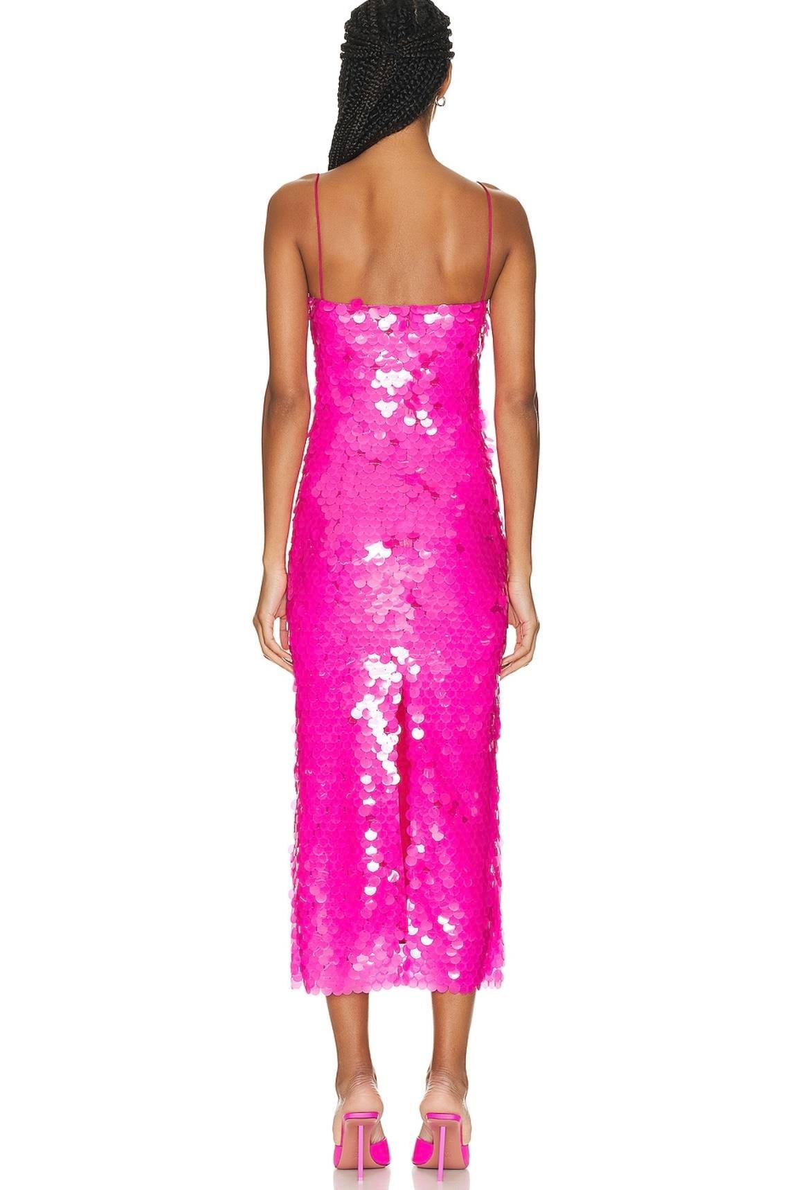 Pembe Pullu Midi Tasarım Elbise