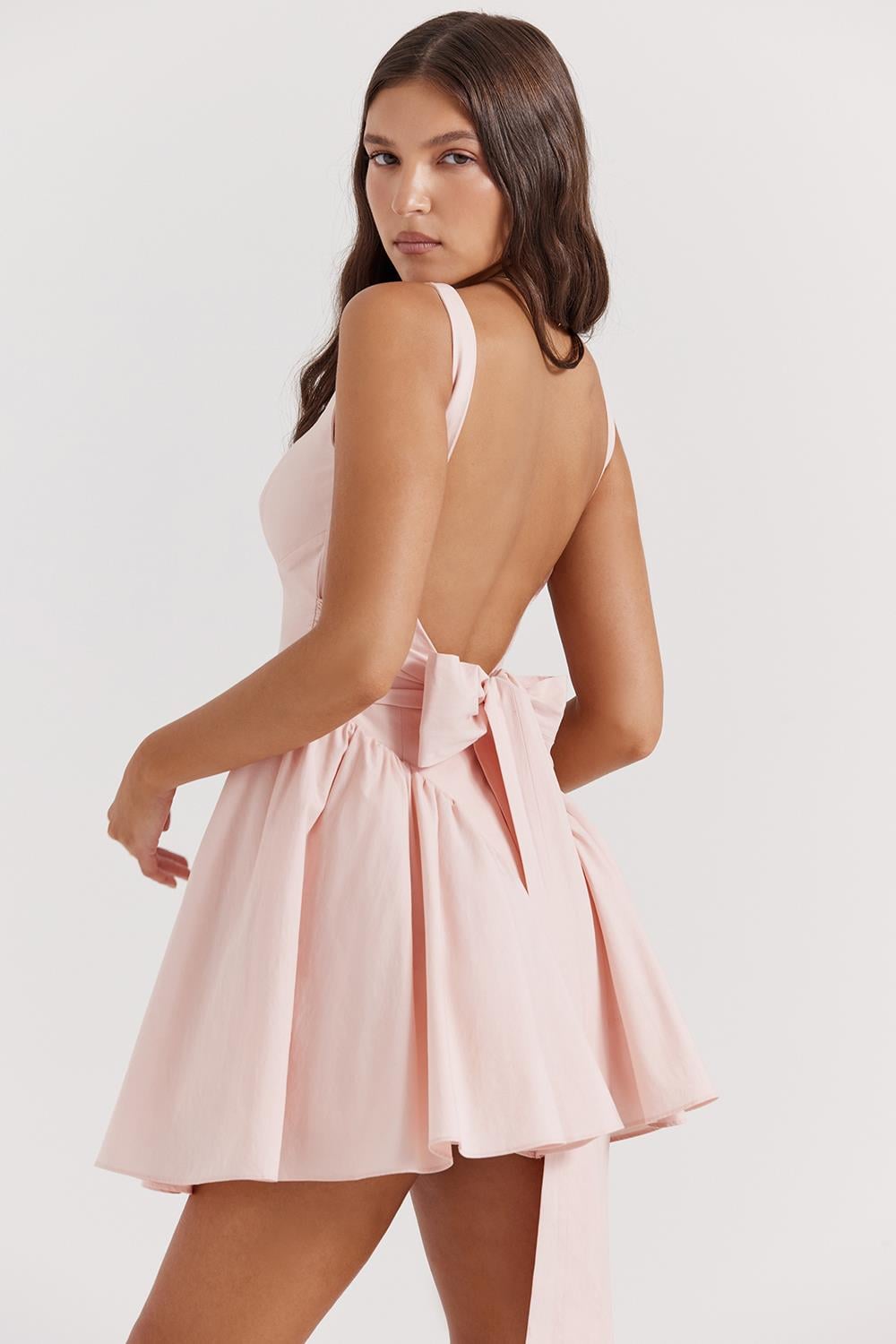 Pudra pembe kurdela detay mini elbise
