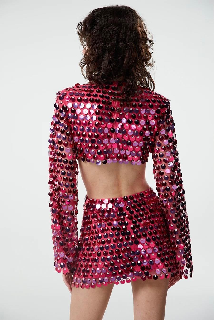 Pullu Bel Detay Fuşya Mini Elbise