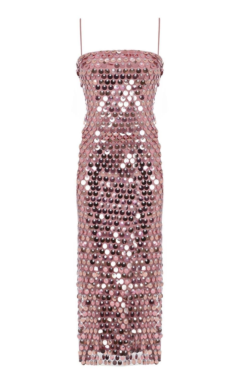 Pullu Pembe Midi Tasarım Elbise