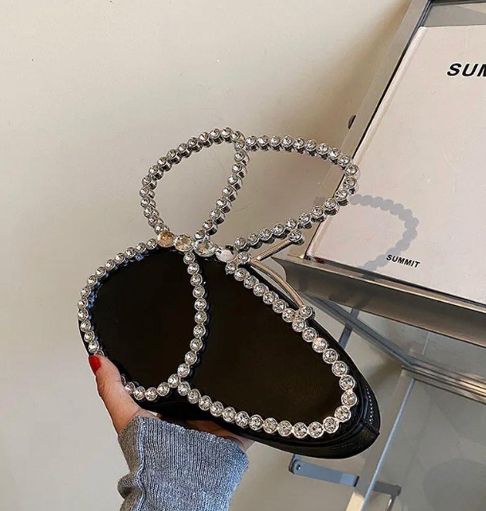 Siyah Kelebek Swarovski Detay Özel Tasarım Çanta