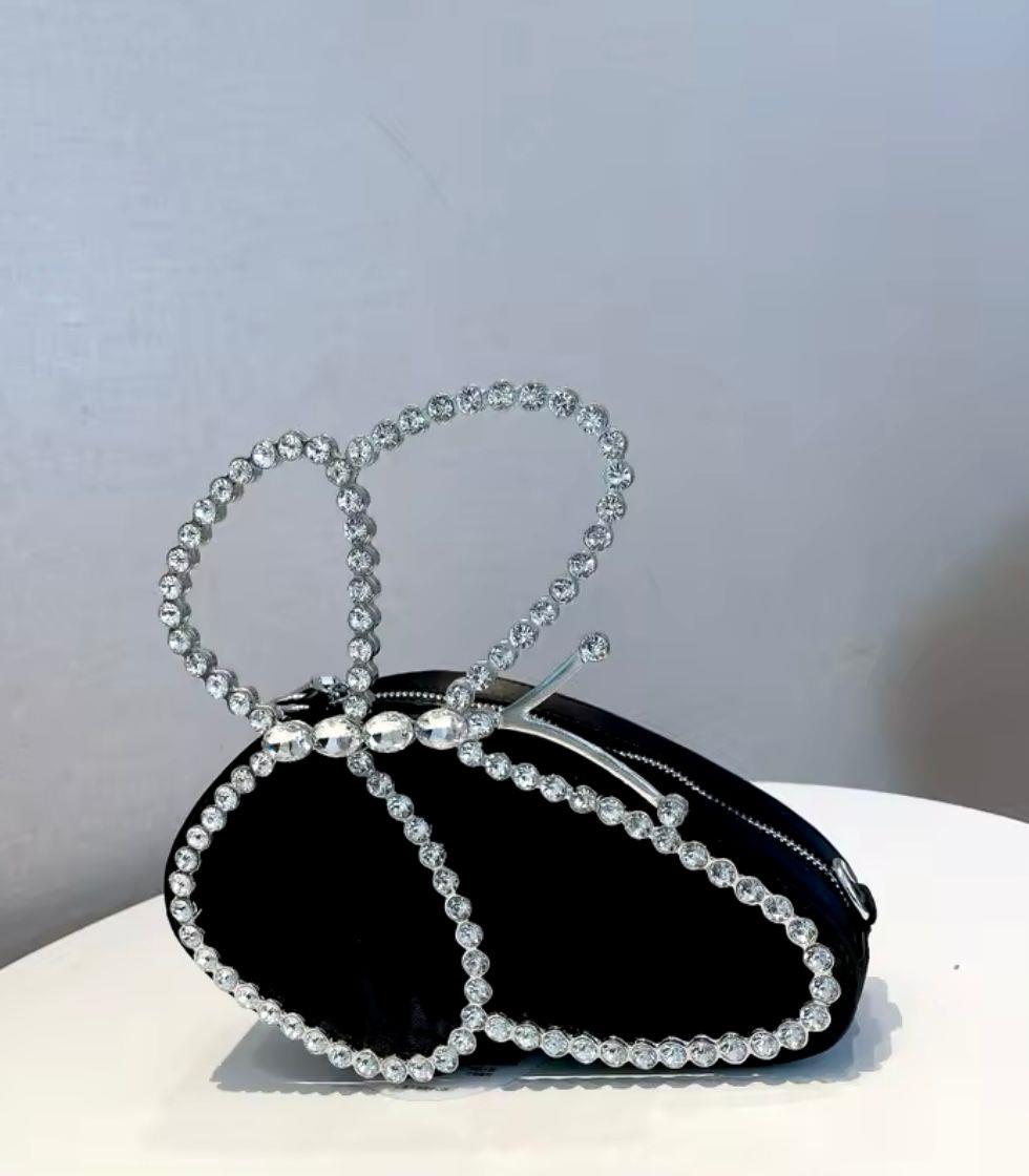 Siyah Kelebek Swarovski Detay Özel Tasarım Çanta