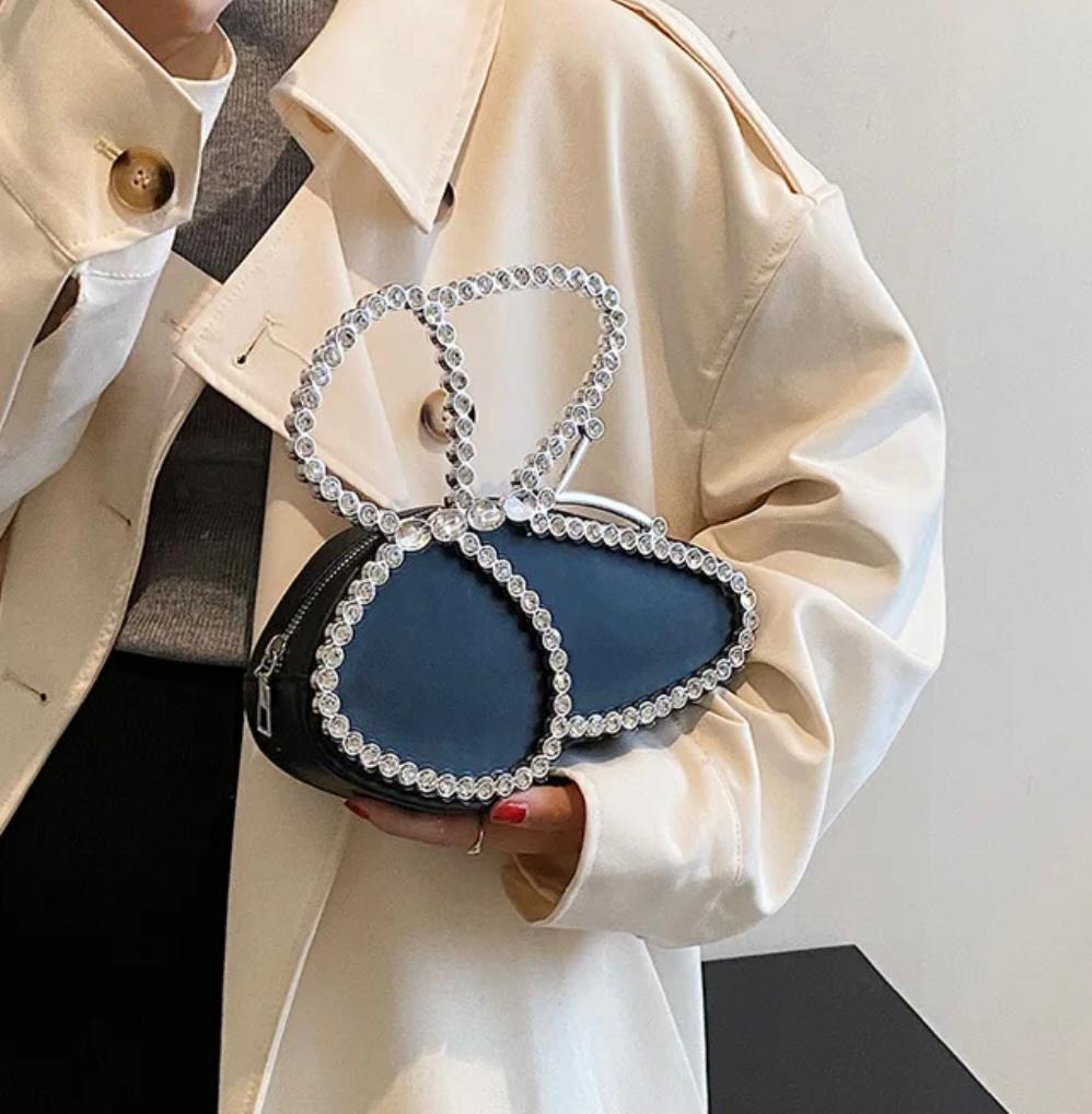 Siyah Kelebek Swarovski Detay Özel Tasarım Çanta