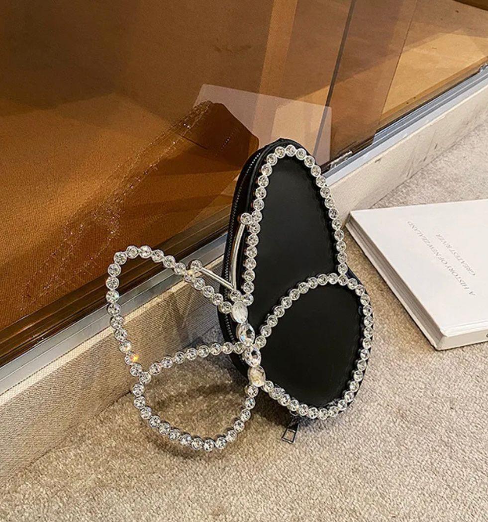 Siyah Kelebek Swarovski Detay Özel Tasarım Çanta