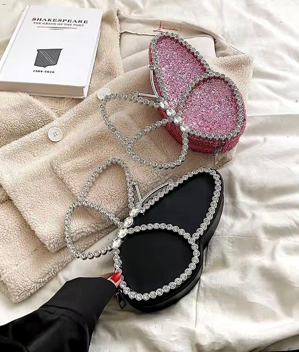 Siyah Kelebek Swarovski Detay Özel Tasarım Çanta