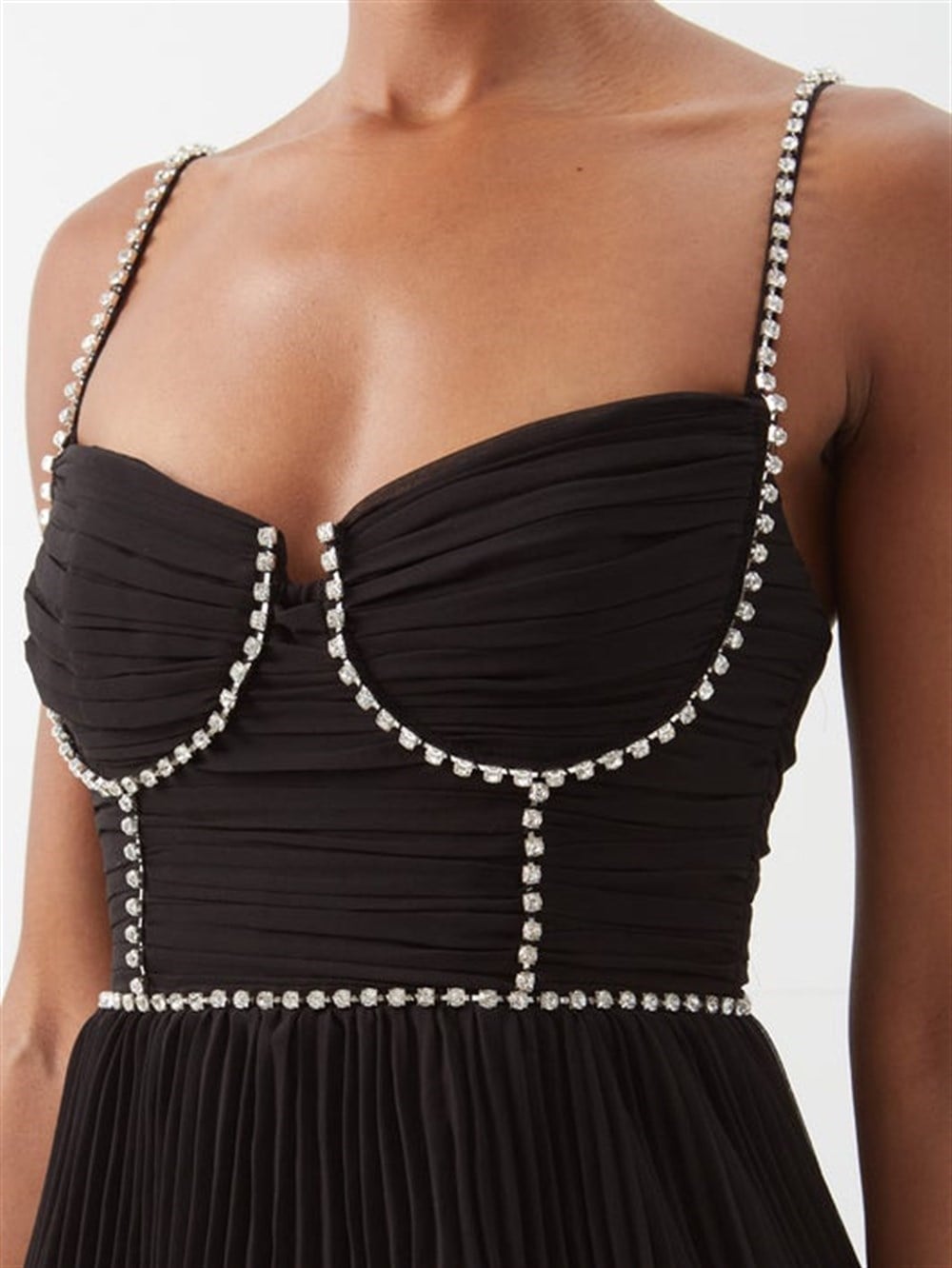 Siyah Midi Swaroski Detay Midi Tasarım Elbise