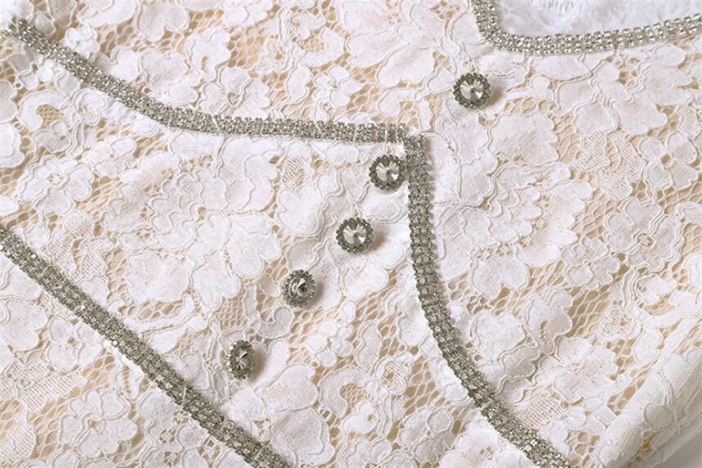 Swarovski Detay Beyaz Midi Tasarım Elbise