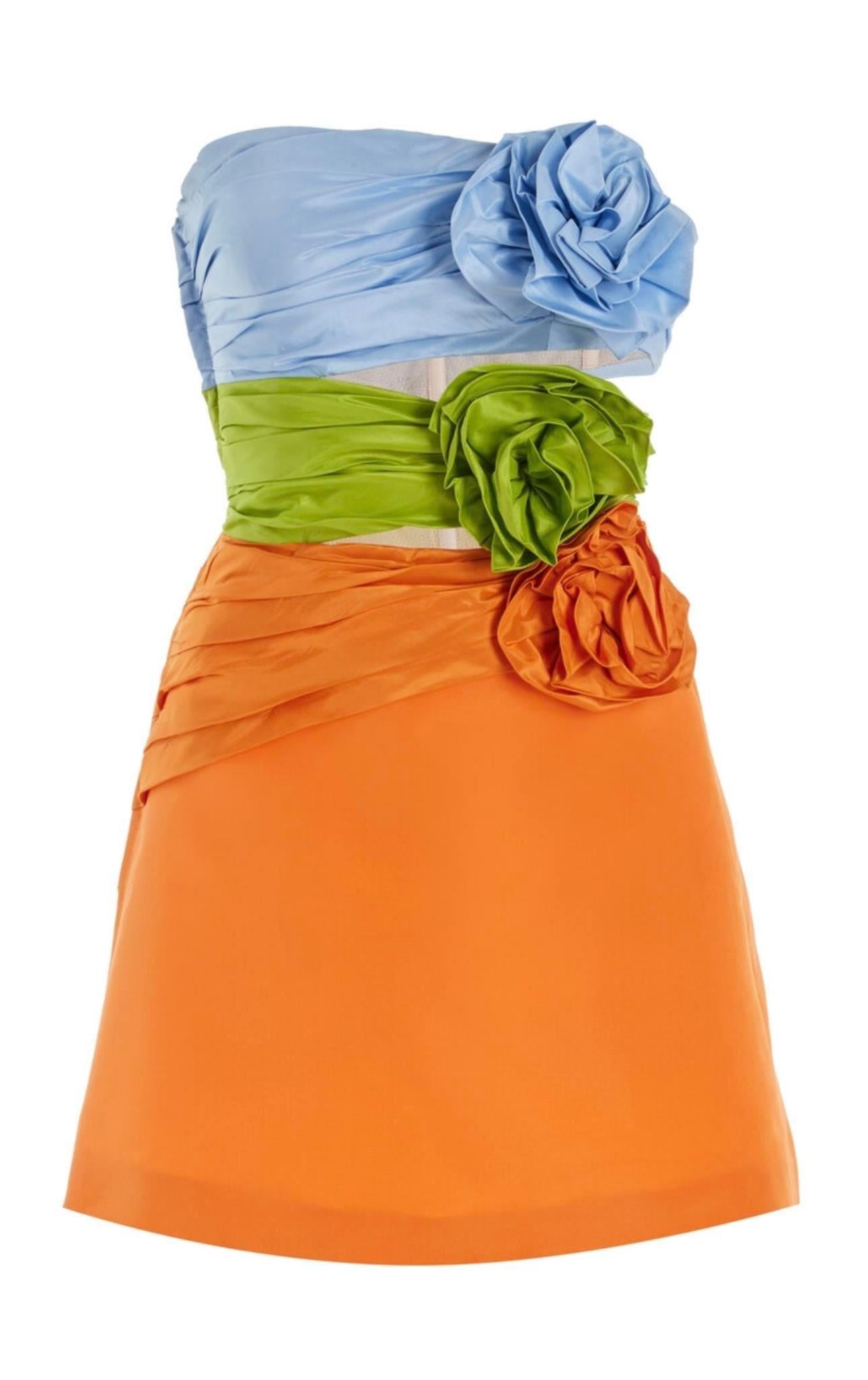 Üç Renk Straplez Mini Elbise