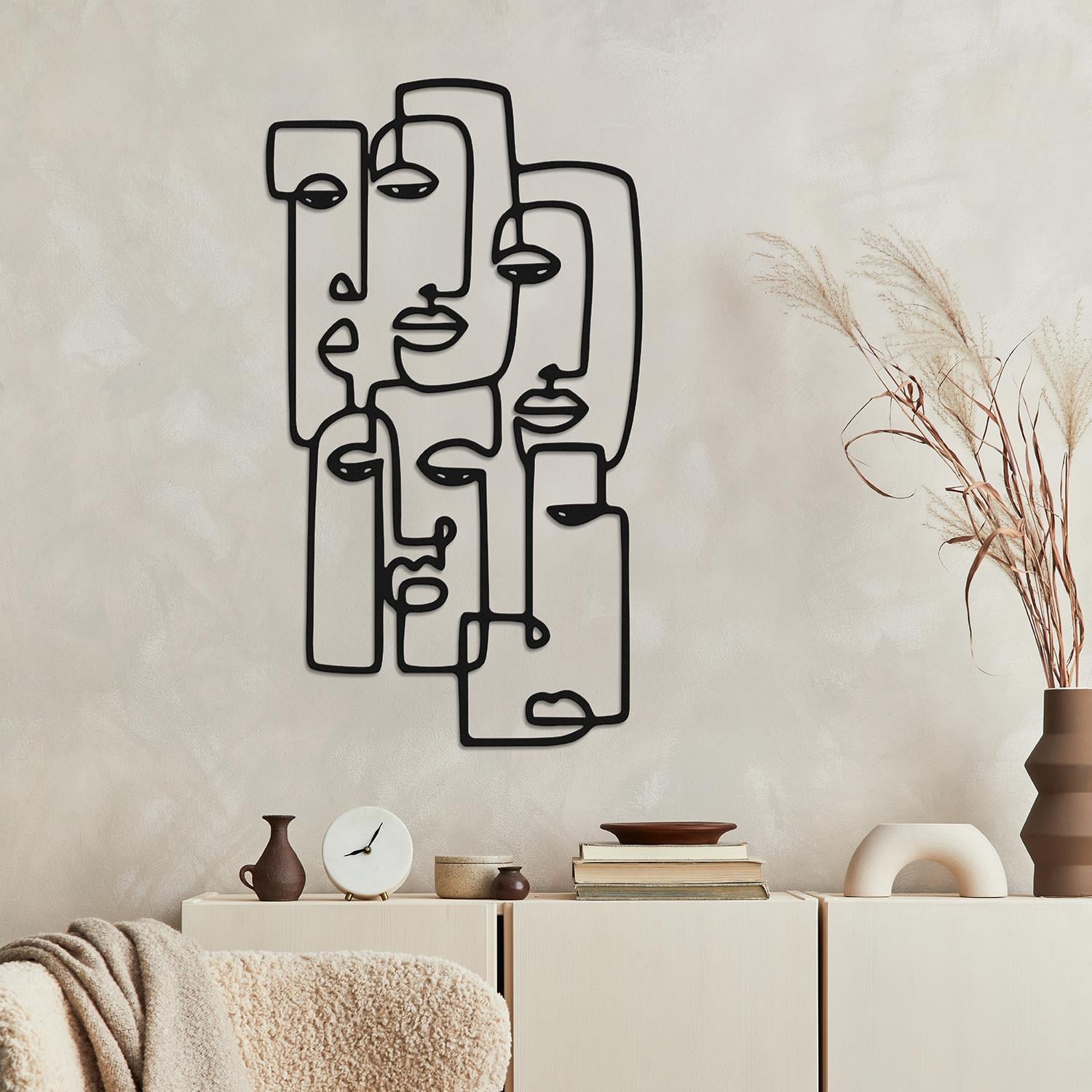 Abstract Faces – Soyut Durgun Bakışlı Metal Dekor, Boho Metal Duvar Tablosu, Figüratif Metal Dekor