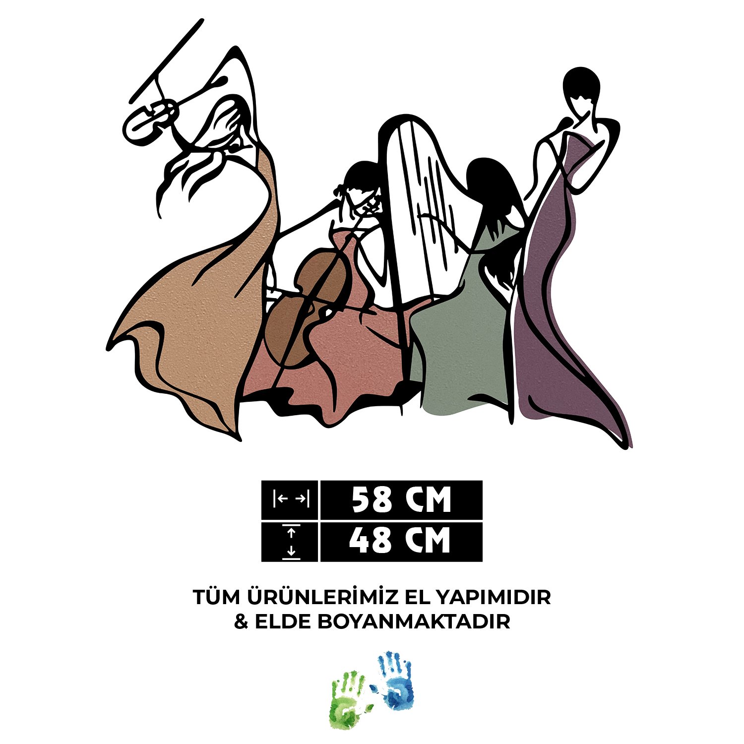 Zeynep K. İçin Yeniden Ölçülendirilmiş 58x48 cm Boyunda Müzik Temalı, Ahşap ve Metal Boho Duvar Dekoru