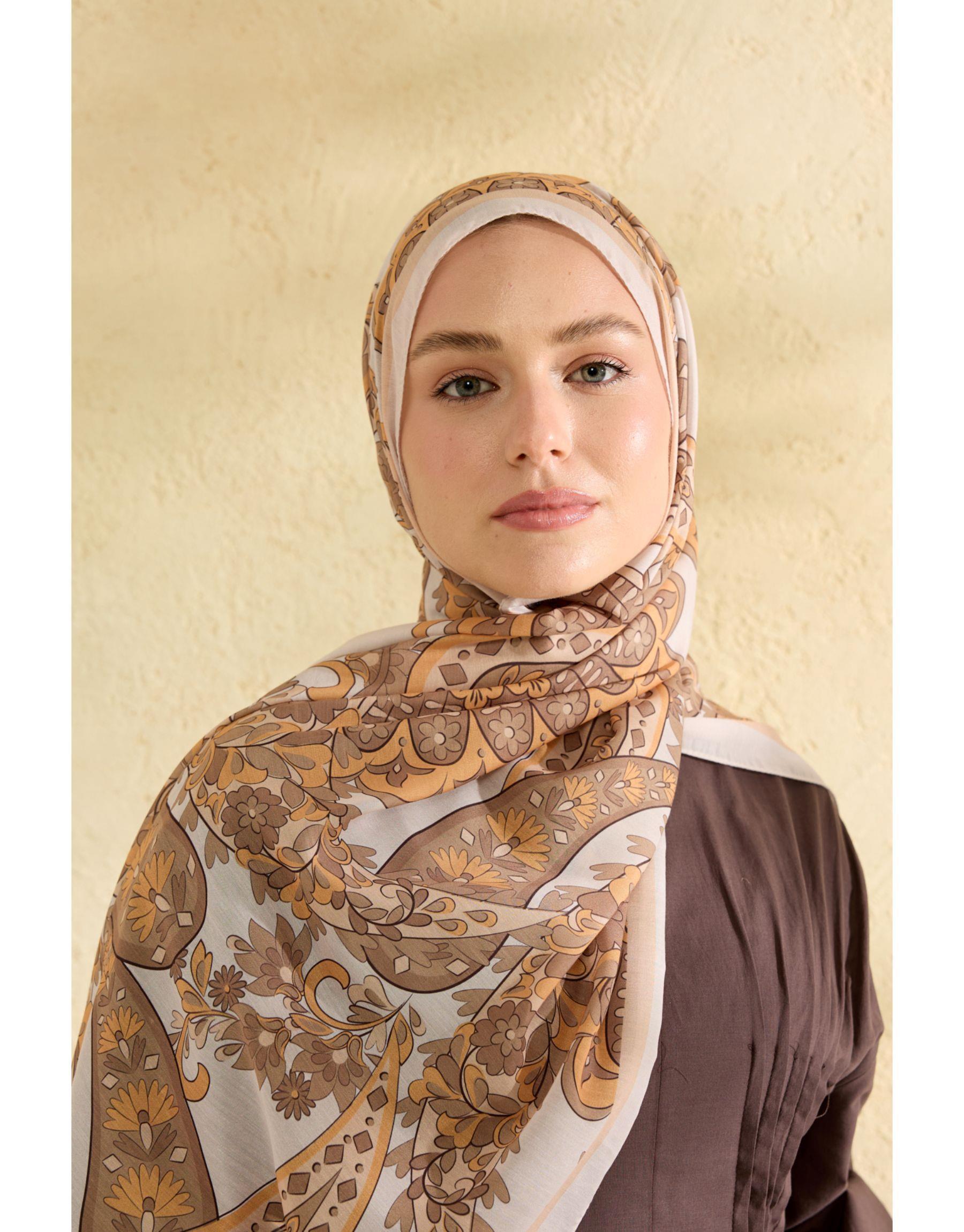 Sarı Flora Desenli Şal