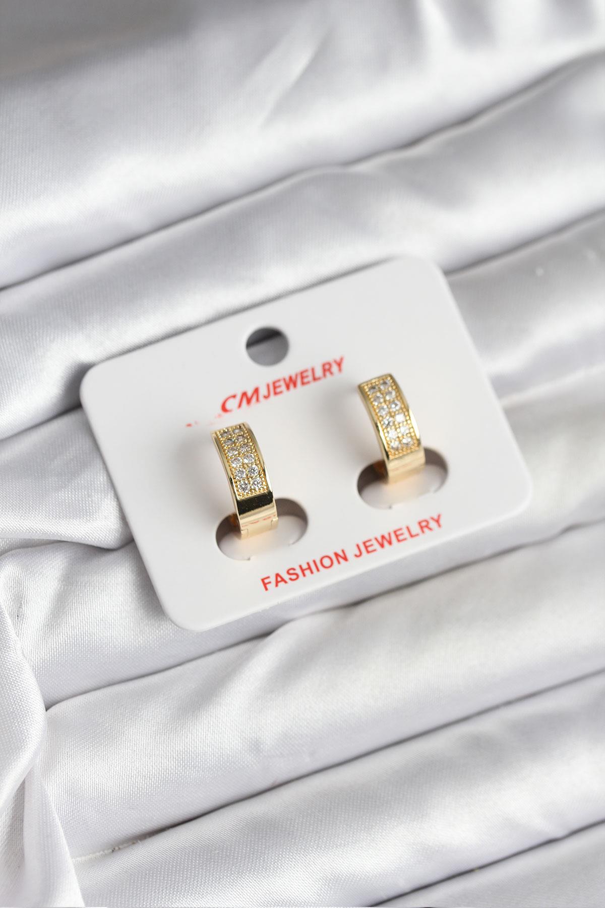 14K Gold Renk Kaplama Zirkon Taşlı Halka CM Kadın Küpe