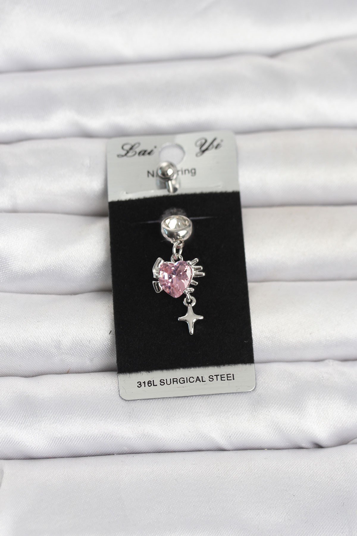 316L Cerrahi Çelik Pembe Zirkon Taşlı Model Göbek Piercing