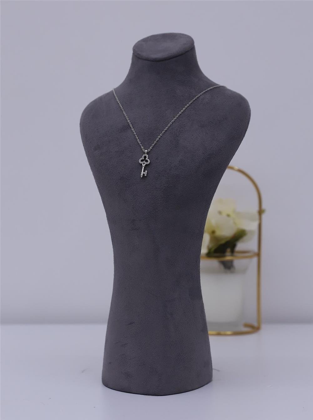 Anahtar Model Solmayan Zirkon Kolye -Gümüş-360-130-R47