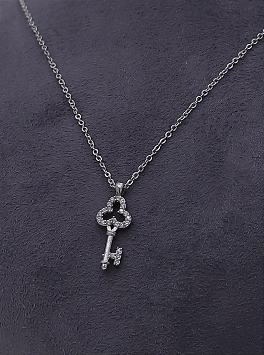 Anahtar Model Solmayan Zirkon Kolye -Gümüş-360-130-R47