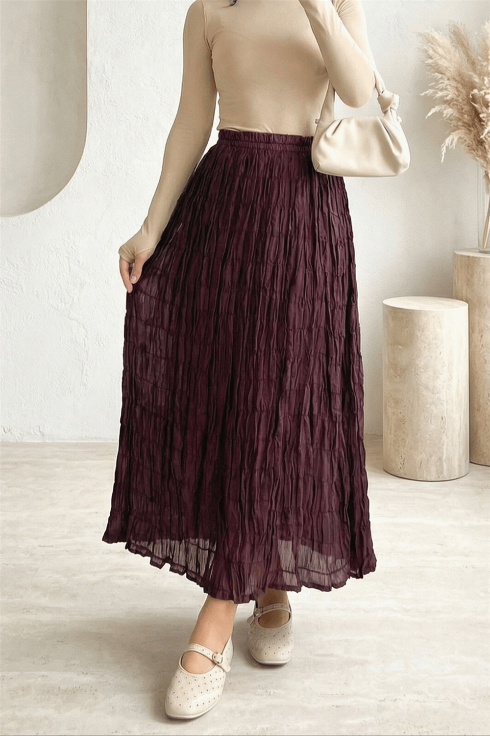 Astarlı Gipeli Modal Etek -Mürdüm-Etek-307-0084-R09