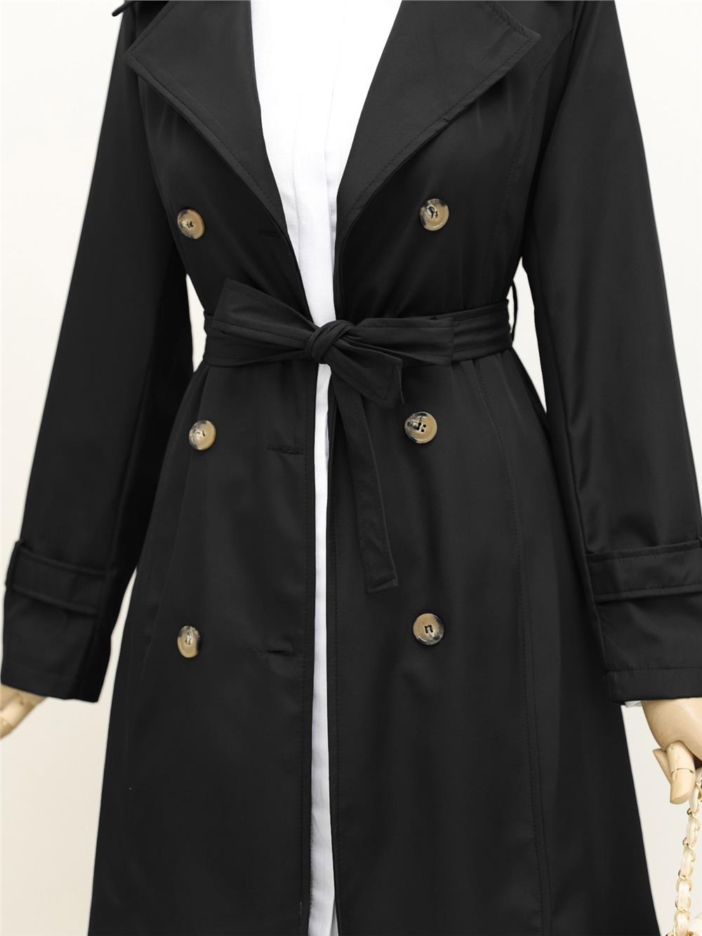 Astarlı Kemerli Trenckot -Siyah-197-1251-R01